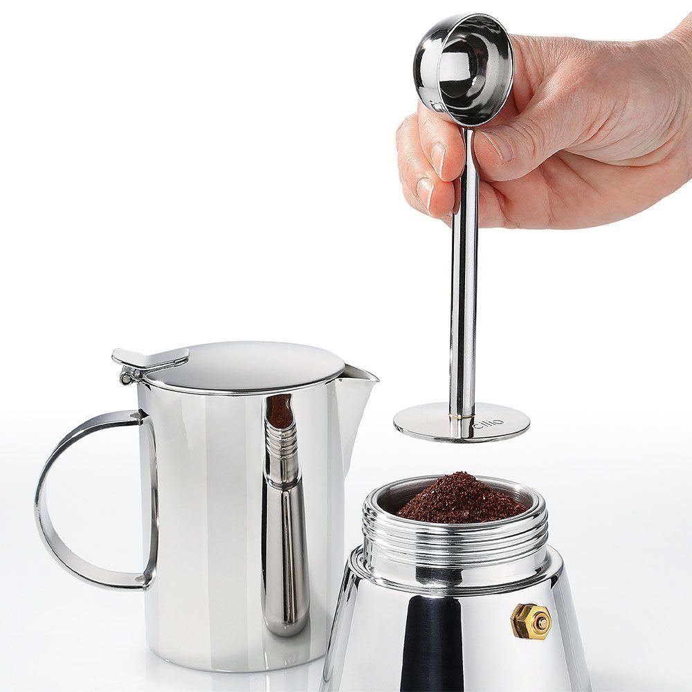 Cilio Tamper Cilio Espressodrücker mit Kaffeemaß, aus rostfreiem Edelstahl, glänzend poliert hergestellt