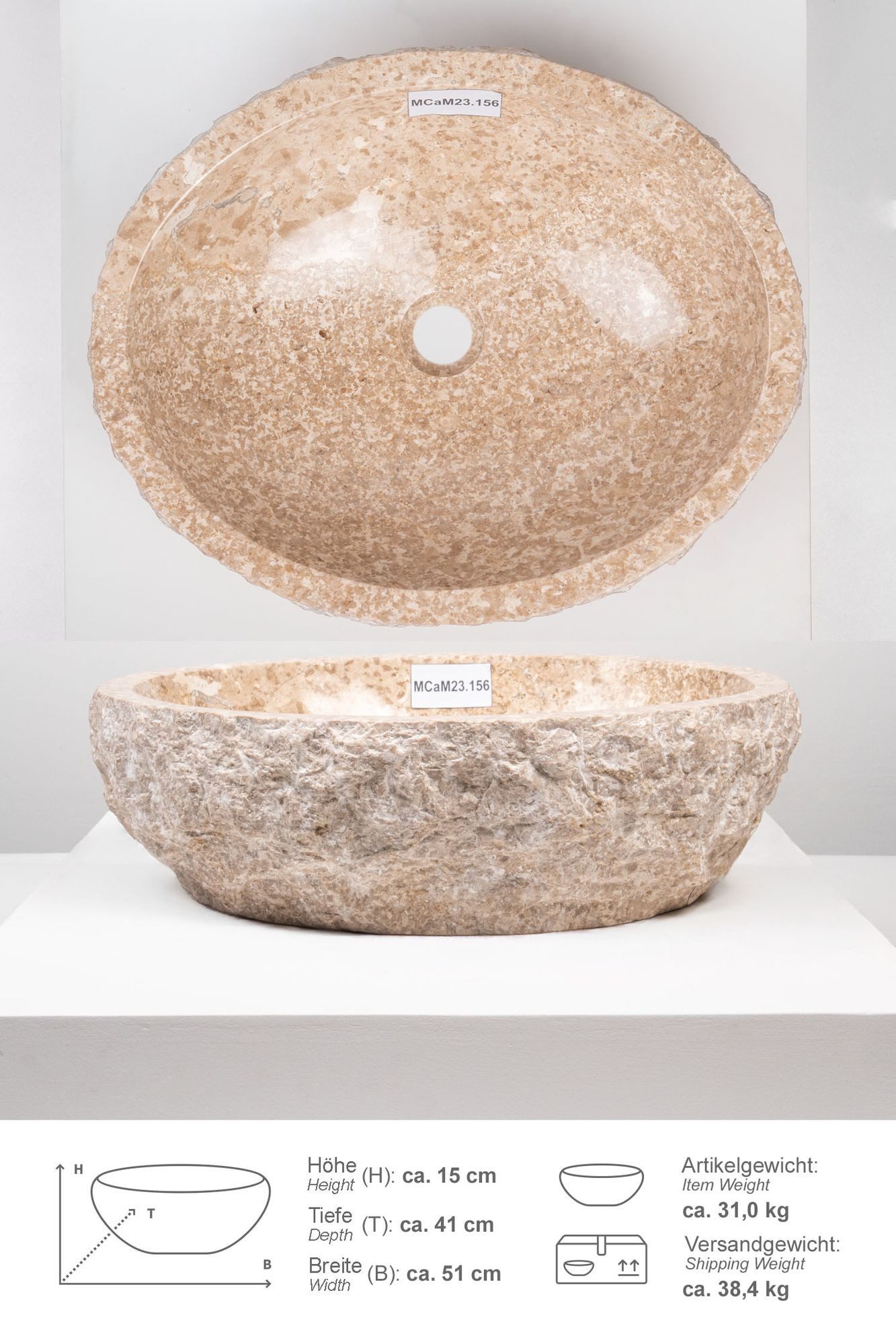 wohnfreuden Aufsatzwaschbecken Erosi Marmor Waschbecken 50 cm creme (Kein S günstig online kaufen