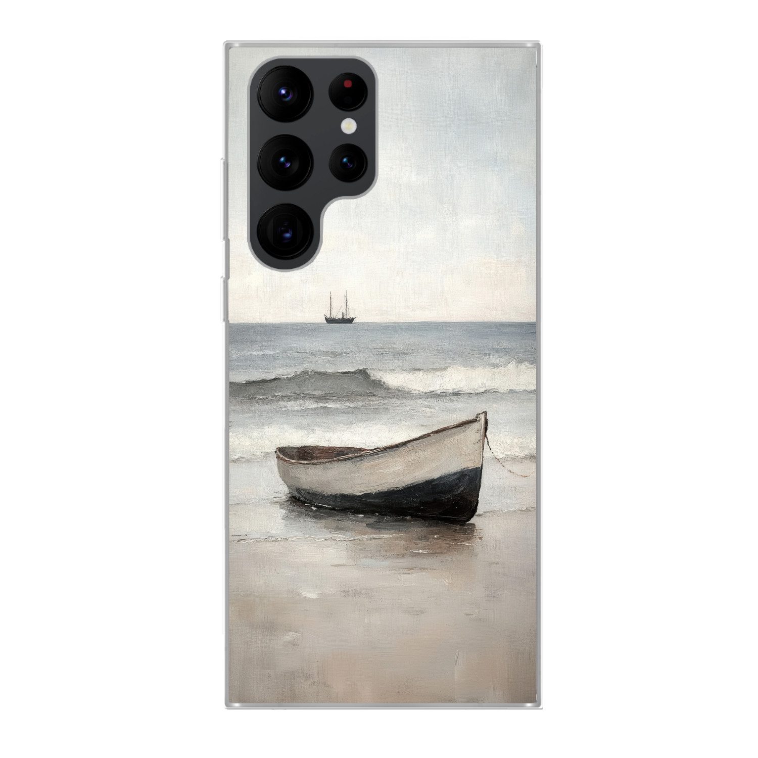 MuchoWow Handyhülle für Samsung Galaxy S22 Ultra Ruderboot - Meer - Horizont, Phone Case, Silikon, Schutzhülle Dünn