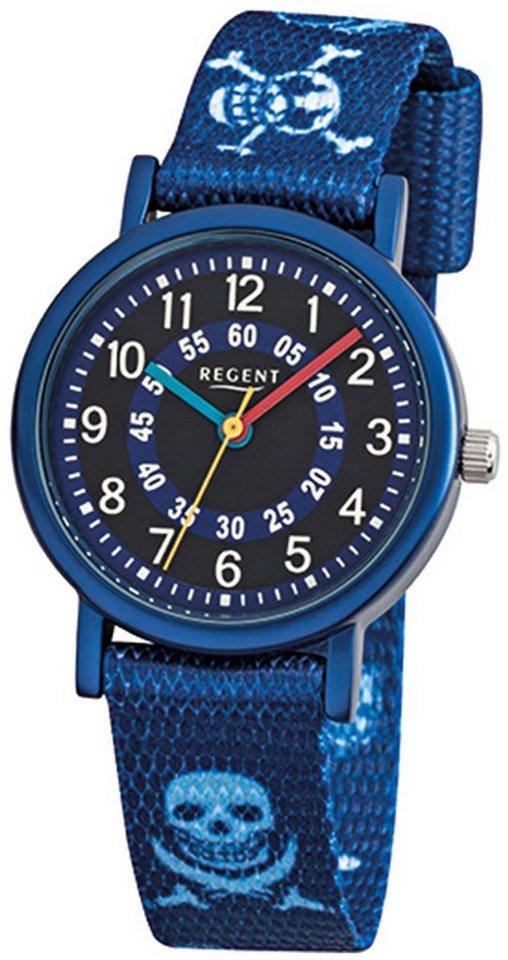 Quarzuhr Regent Armbanduhr Analog Kinder klein 29mm), rund, Textilarmband F-951, Kinder-Armbanduhr Regent (ca. blau