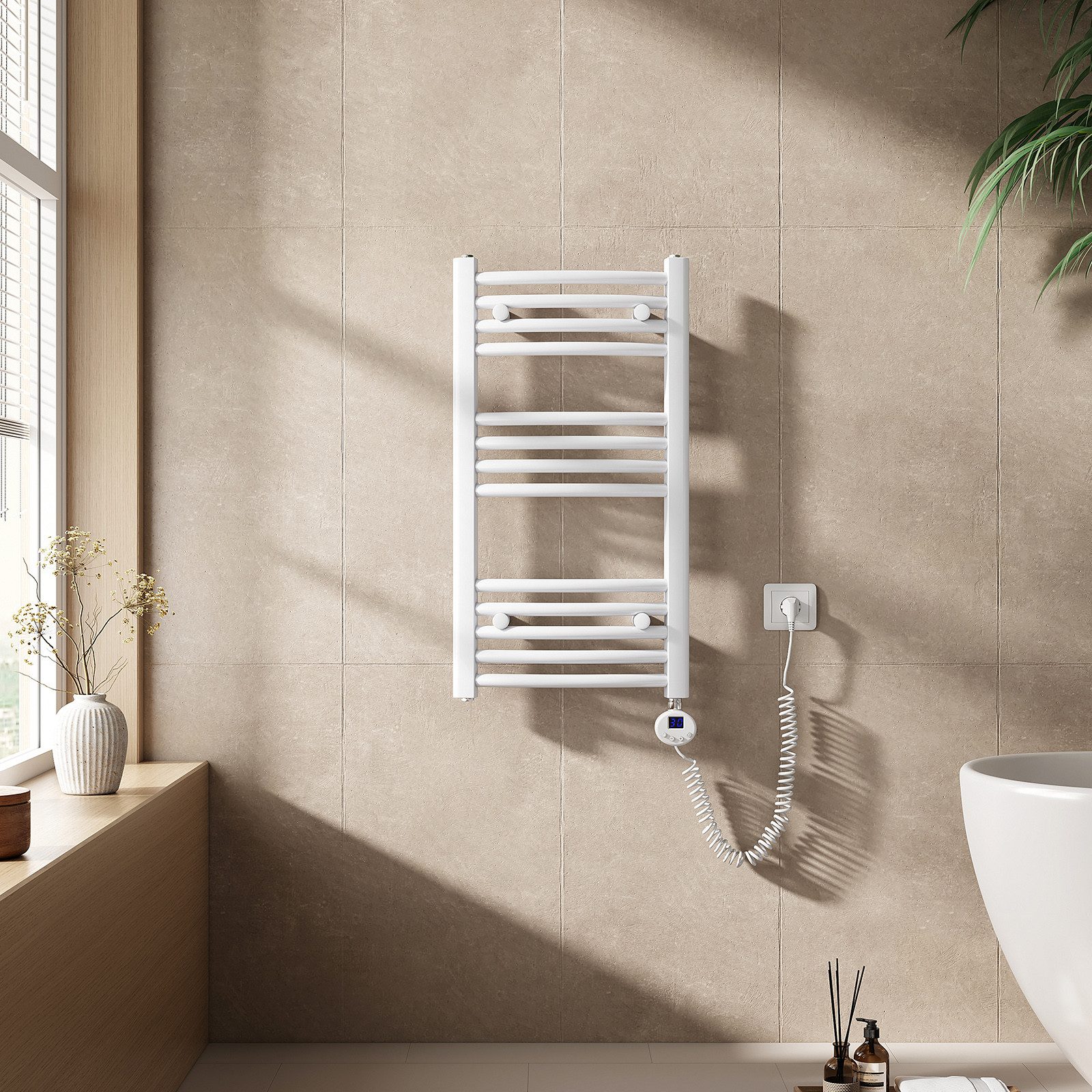 EMKE Elektrischer Badheizkörper Gebogen mit Thermostat Höhe: 75cm, 300W, Wi günstig online kaufen