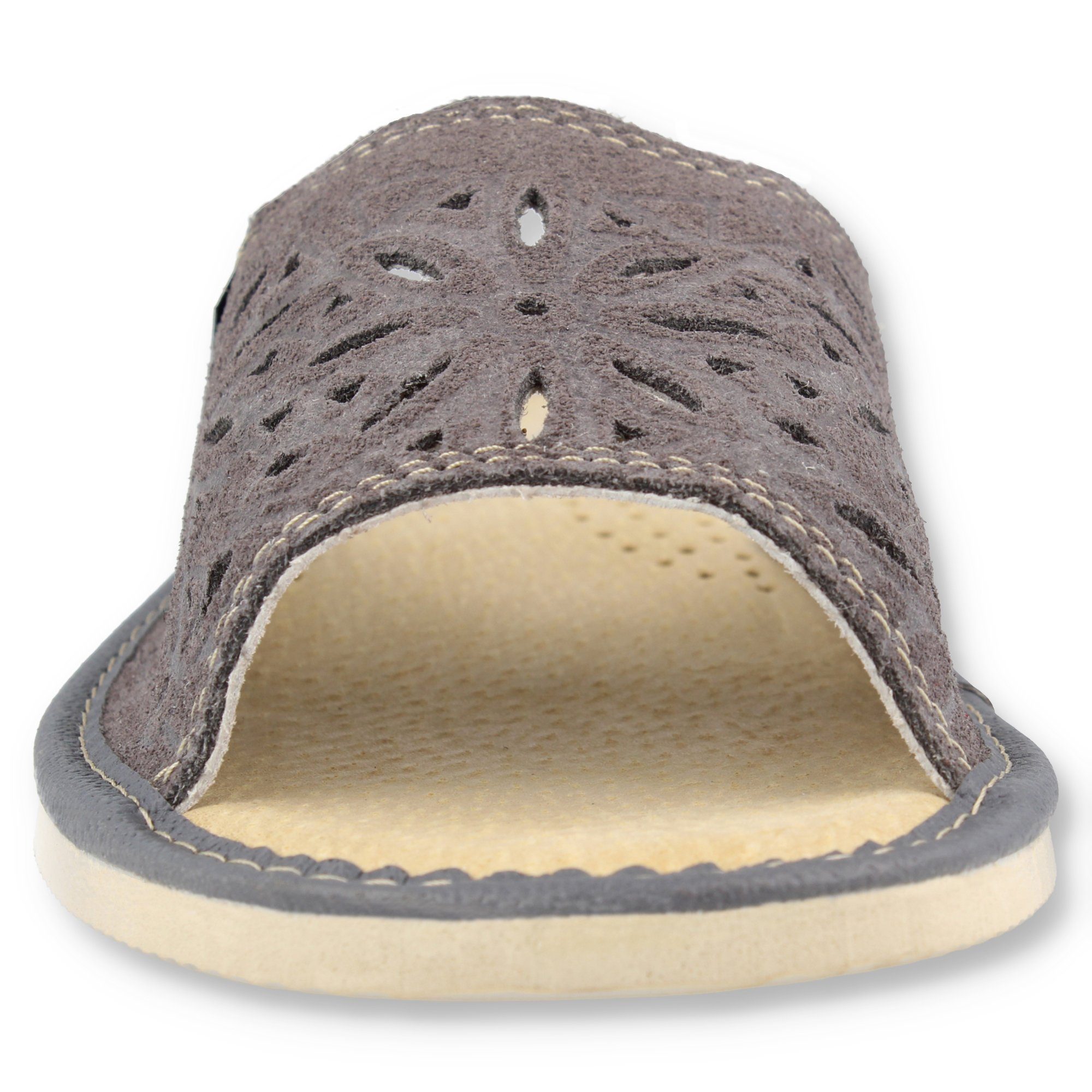 filsko Zafra Damen Hausschuh Veloursleder mit Blumenmuster, offene Pantoletten, Slip-On – Bild 4 von 5