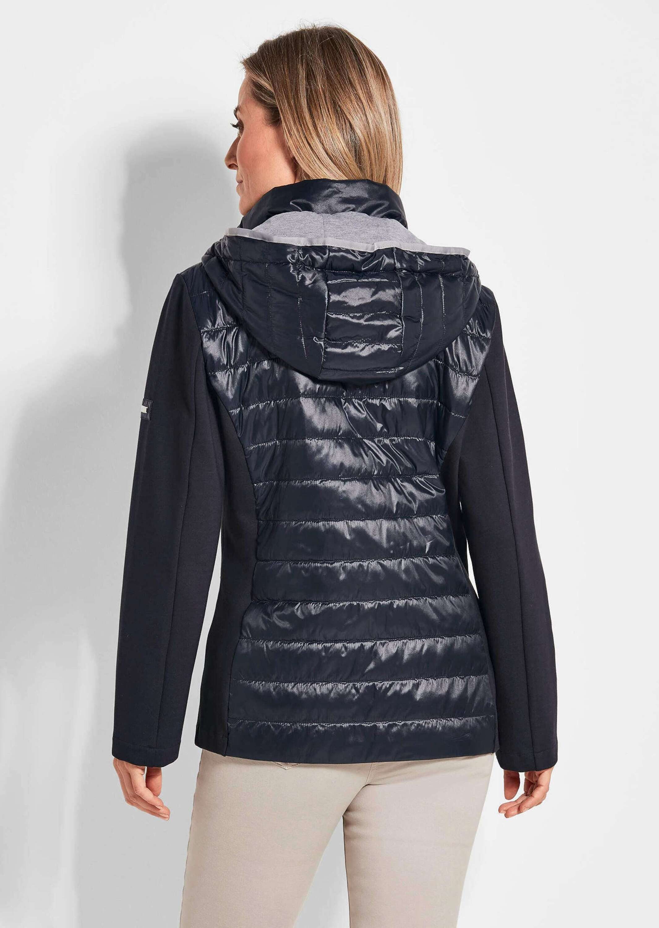 GOLDNER Outdoorjacke Kurzgröße: Steppjacke mit abnehmbarer Kapuze Modische Outdoorjacke mit Stehkragen und Jersey-Einsätzen