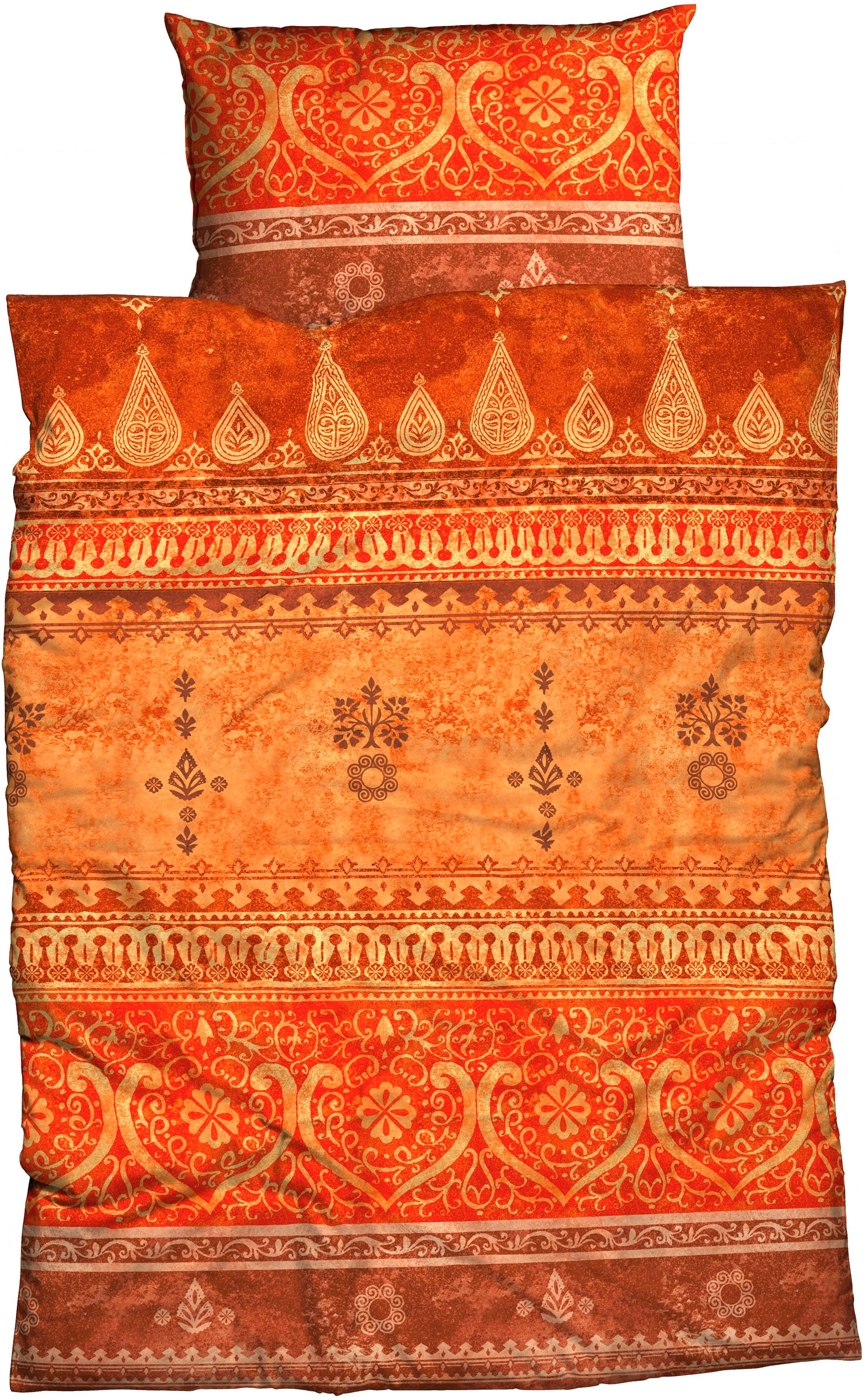 Bettwäsche Indi in kuschelig Bettwäsche Baumwolle gemusterte Biber, aus oder Biber 155x220 2 Winter, Gr. 200x200 cm, terrakotta 135x200, warm CASATEX, teilig, im