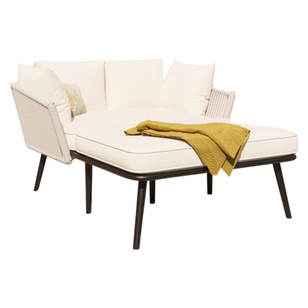 BBWL Gartensofa mit Kissen und abnehmbare waschbare Polster, handgeflochtenes Seil, Gartensofa 2-Sitzer, Sonnenliege für Garten Balkon, verzinkter Stahl