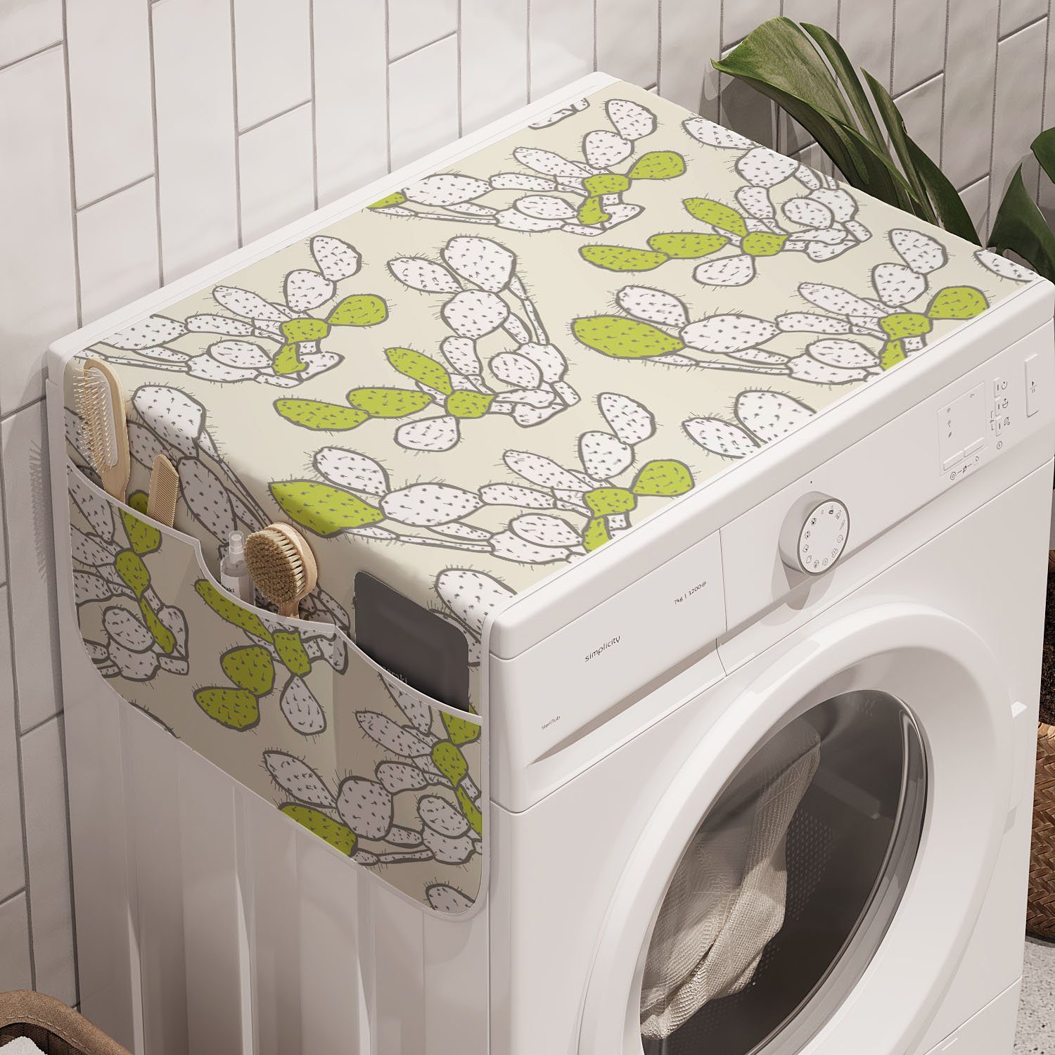 Abakuhaus Badorganizer Anti-Rutsch-Stoffabdeckung für Waschmaschine und Trockner, Kaktus Pastell Exotische Cacti Zeichnung