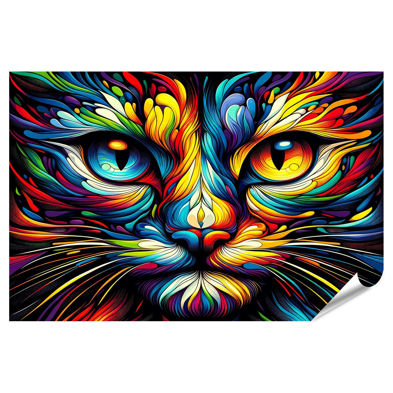 Poster Buntes Abstraktes Katzenporträt in Pop-Art-Manier