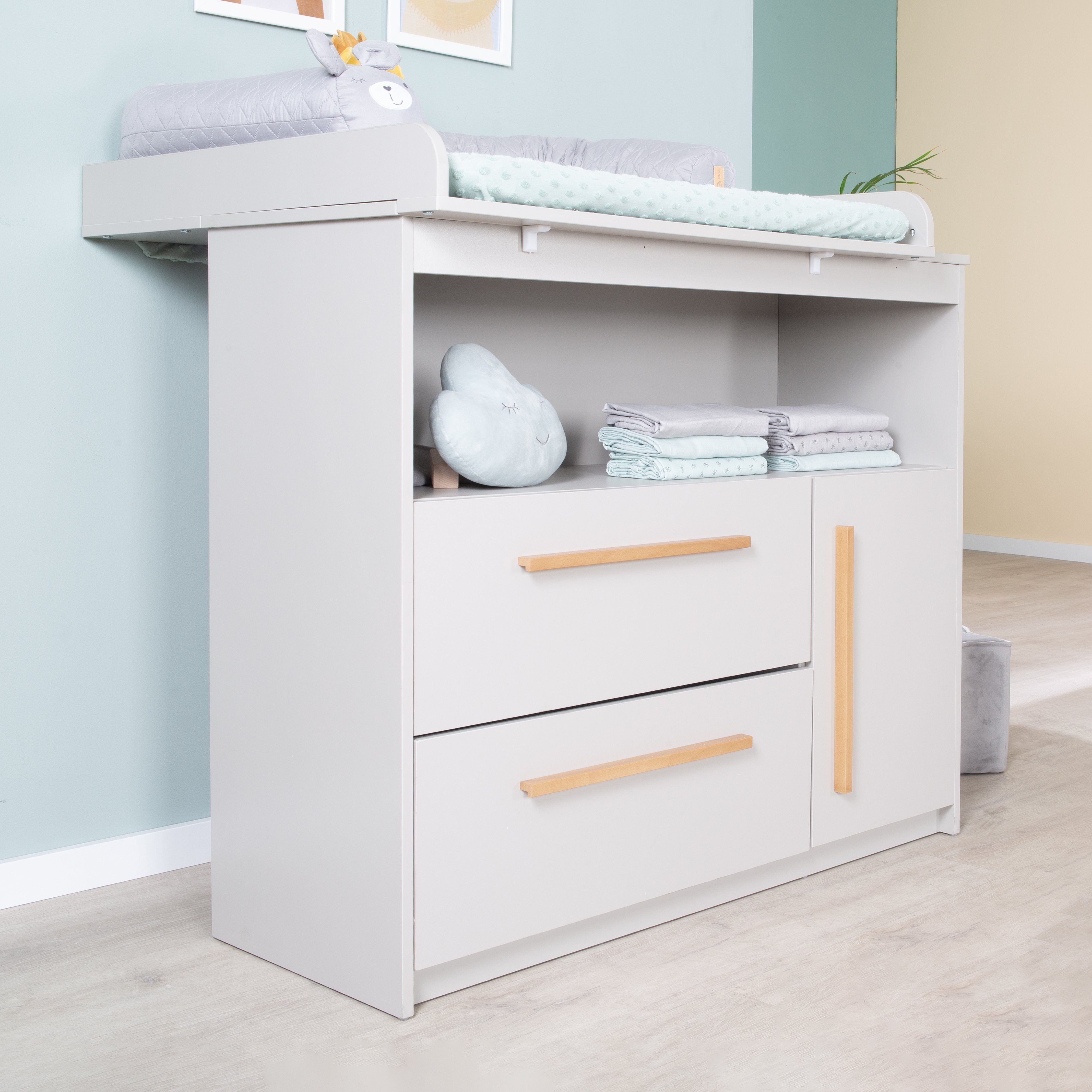 roba® wrap dresser changing table Lea/Lilo, removable wrap attachment - 2 drawers, 1 door, 1 open compartment