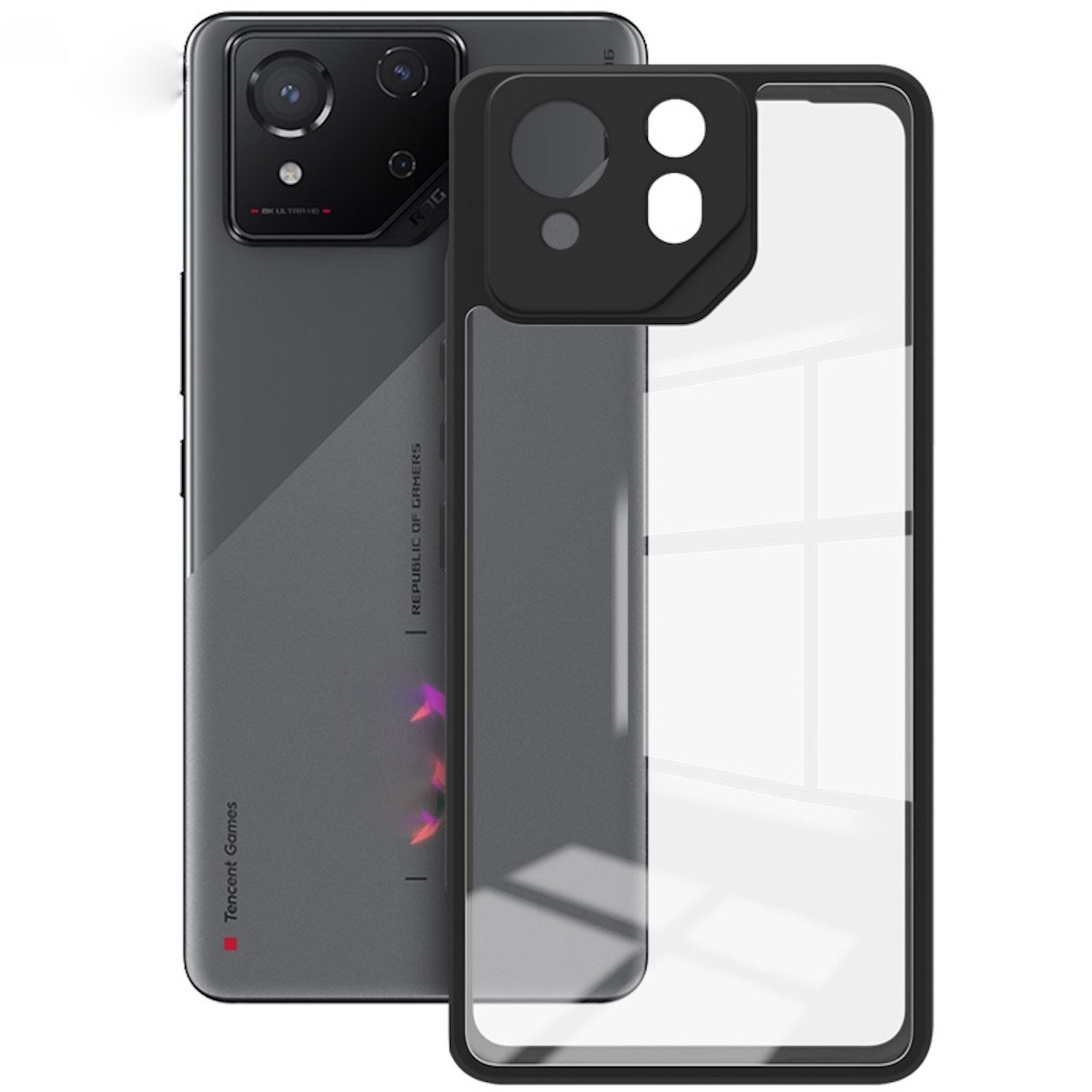 Wigento Handyhülle Für Asus ROG Phone 8 / 8 Pro Schock TPU + Transparent PC Schutz Hülle