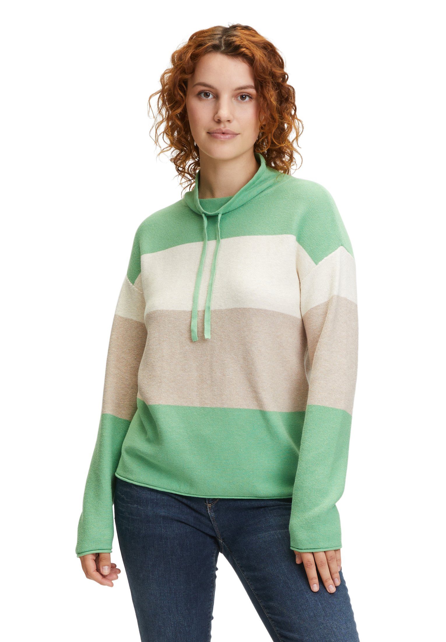 Betty&Co Strickpullover mit Color Blocking (1-tlg) Color Blocking Green-Nature