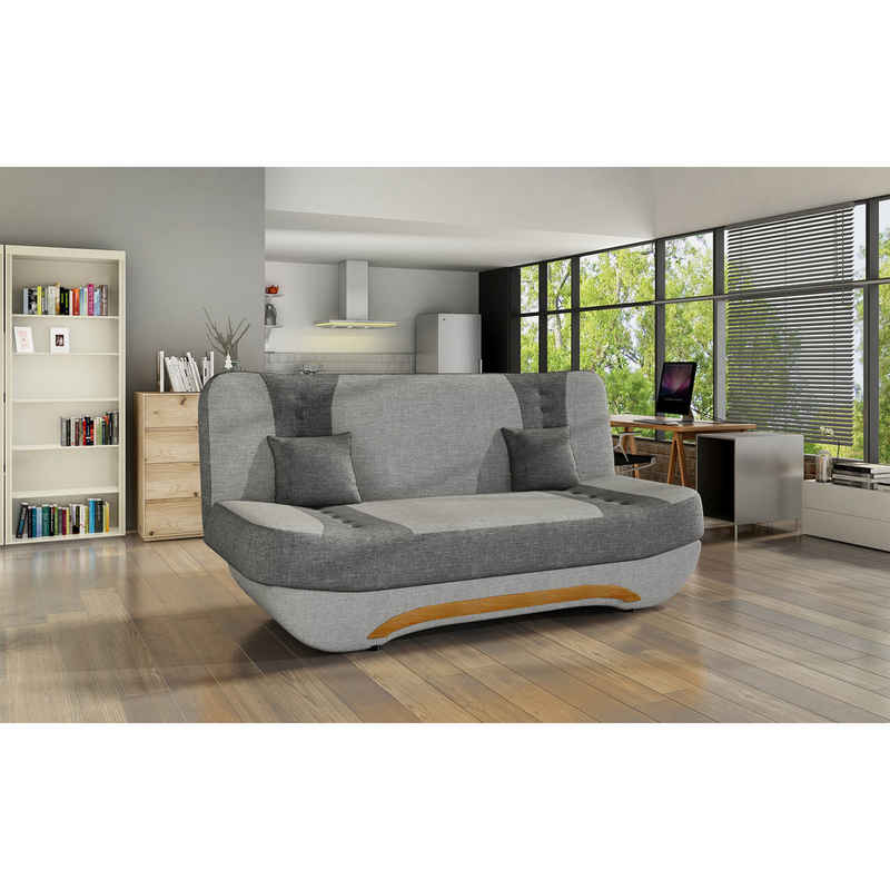 Home Collective Sofa 3-Sitzer Dreisitzer Schlafsofa, mit 2 Dekokissen und Stauraum, Hellgrau/Dunkelgrau umbaubar zum Bett Doppelbett