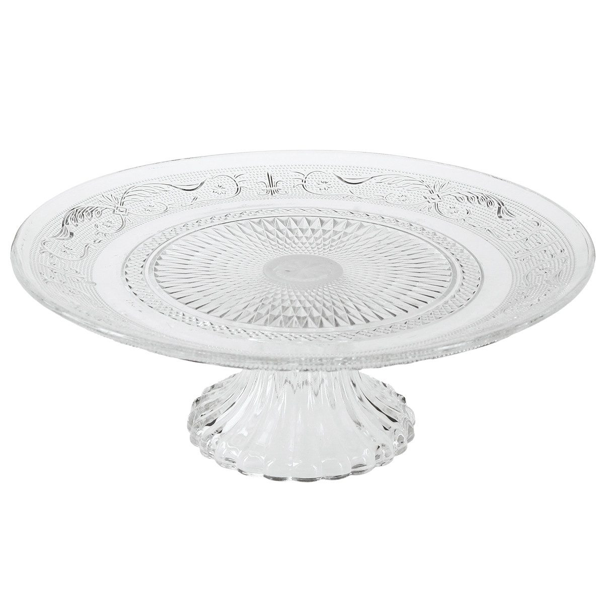 Tischvase Glasteller auf Fuß Dekorative Glasschale Ø25cm Klar Retro Muster