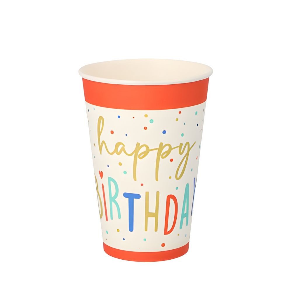 PAPSTAR Einwegbecher Trinkbecher, Pappe 0,2 l Ø 7 cm, 9,7 cm weiss Happy Birthday 140 Stk, Pappe