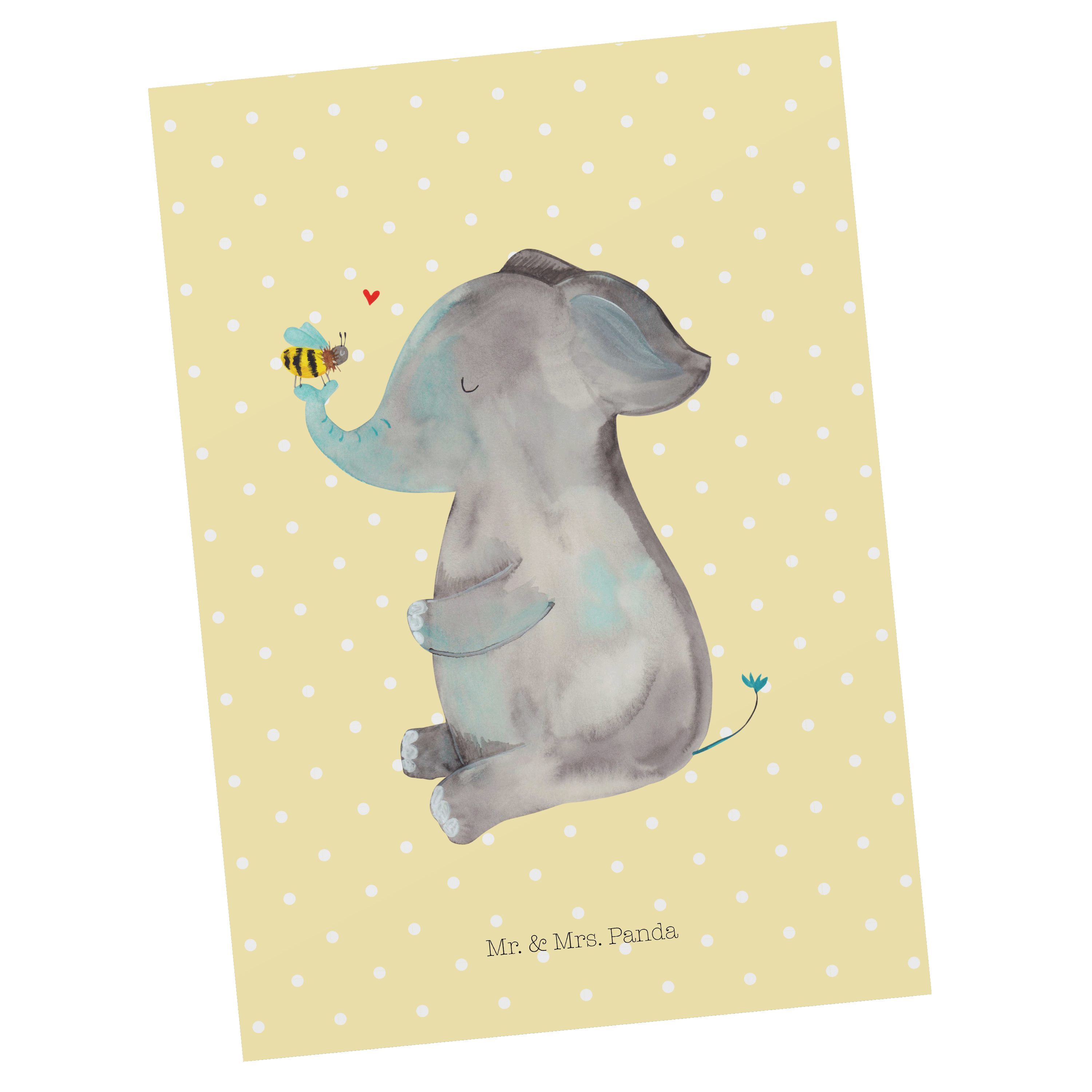 Mr. & Mrs. Panda Postkarte Jahrestag, Einladungskarte Biene - Geschenk, - Gelb & Pastell Elefant
