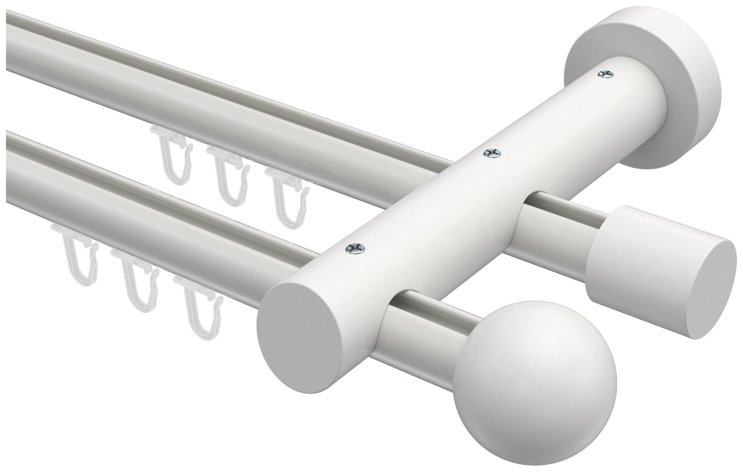INTERDECO Innenlaufschiene Talent Luina, Ø 20 mm, 2-läufig, Fixmaß, kürzbar, Wandmontage, Aluminium, Weiß