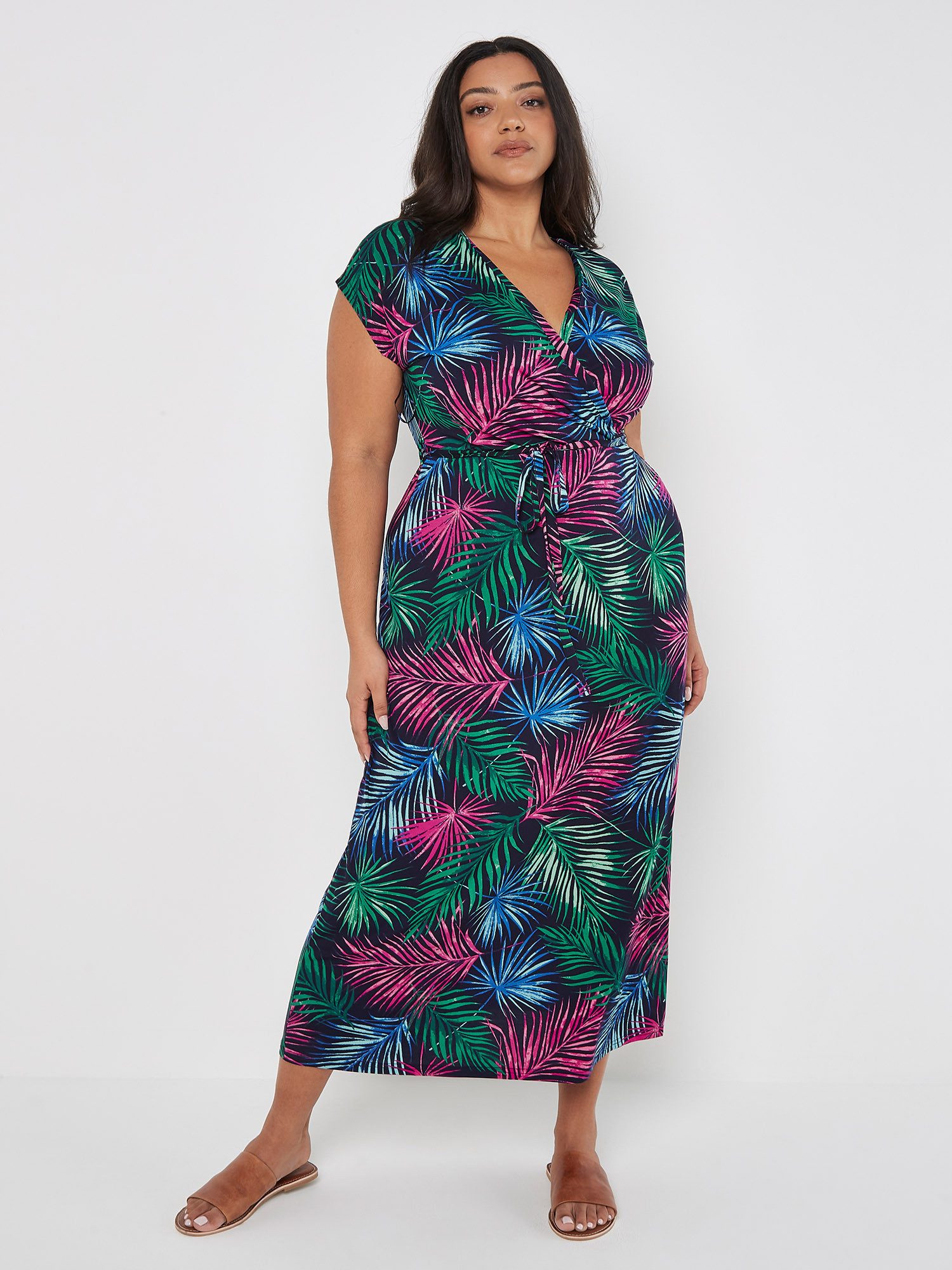 Apricot Maxikleid Tropical Palm Maxi Wrap Dress, in Wickeloptik, mit Blumendruck