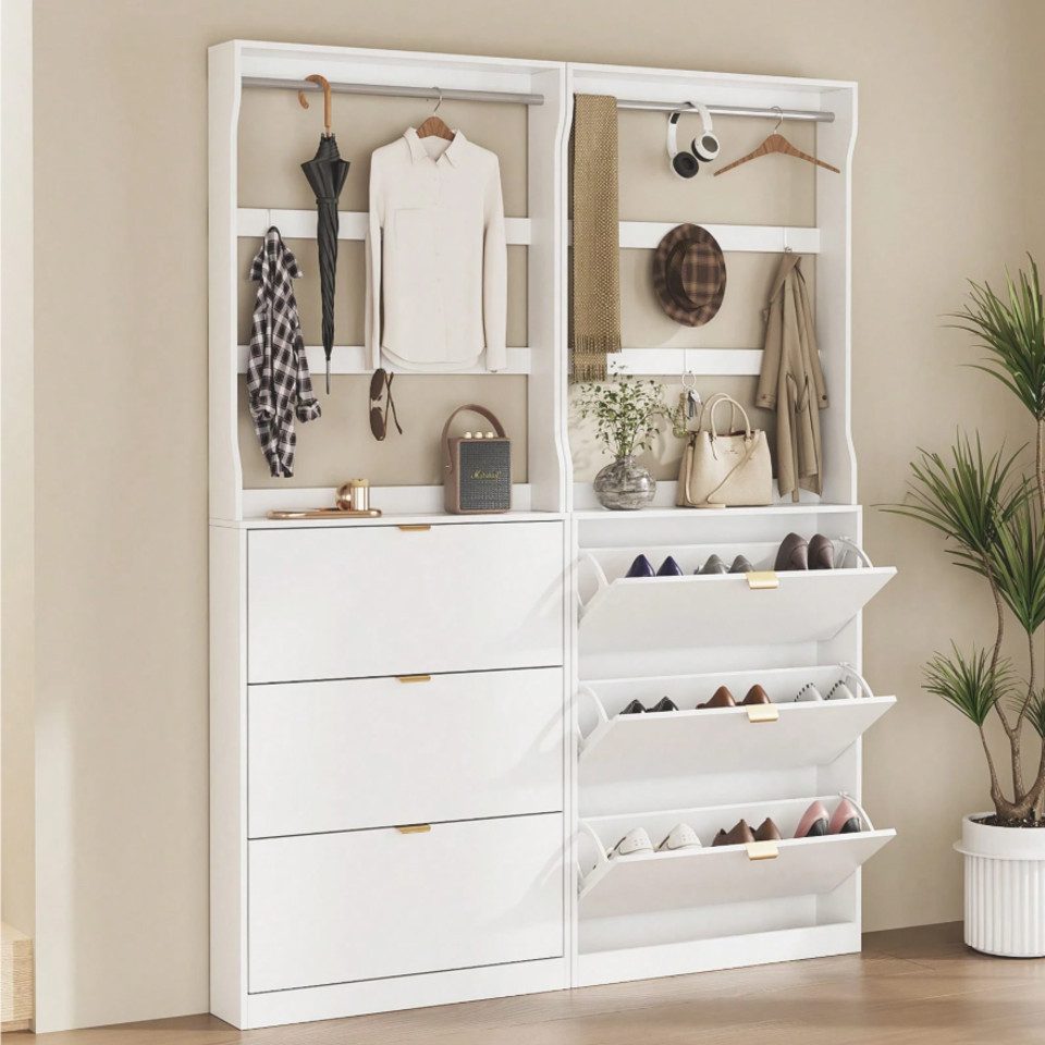 VOWNER Garderoben-Set Schuhschrank mit 3 Klappen, Garderobe, 6 Haken, Kleid günstig online kaufen