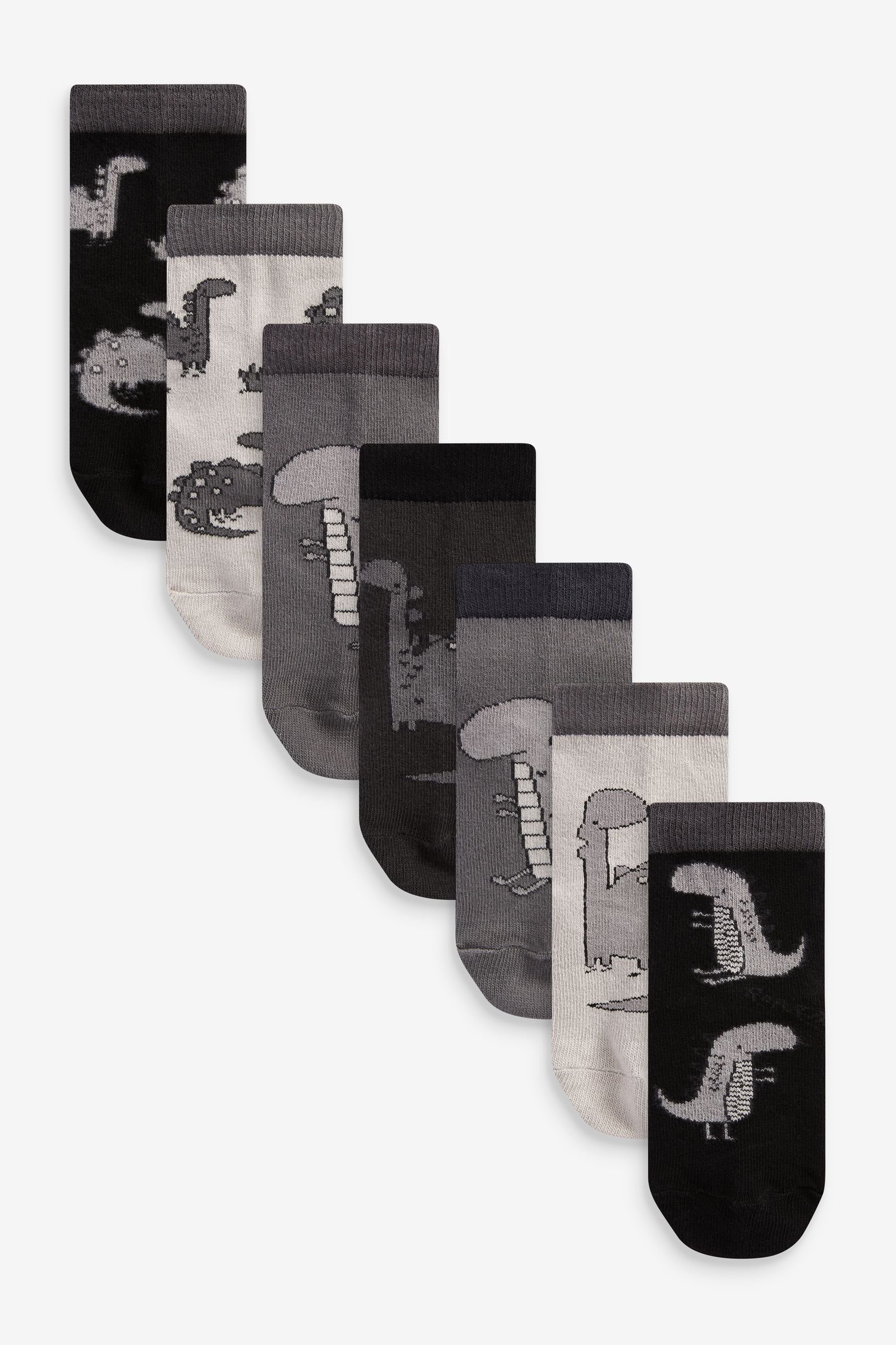 Next (1-Paar) Black/Grey Dinosaur 7er-Pack mit Socken Baumwollanteil, Kurzsocken hohem