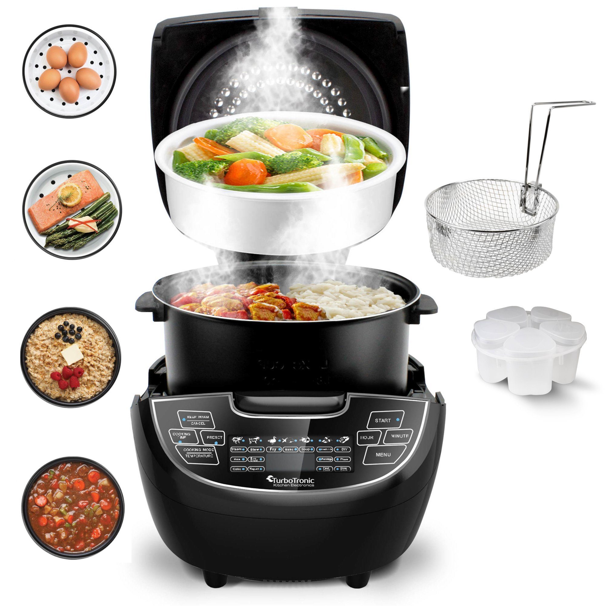TurboTronic by Z-Line Multikocher MC51 - neues 2022 Modell, 860 W, 5 Liter Dampfgarer, japanischer Reiskocher Slowcooker 860 Watt mit Timer Schwarz Digital für Milchreis Multivarka Schongarer