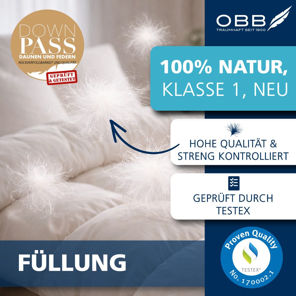 OBB Federkopfkissen Edition 125 Jahre, Kissen ist allergikerfreundlich, Made in Germany, Füllung: 90%Federn, 10 % Daunen, Bezug: 100% Baumwolle, Seitenschläfer, Bauchschläfer, Rückenschläfer, Kopfkissen in 40x80 cm, 80x80 cm, flauschig, Made in Germany