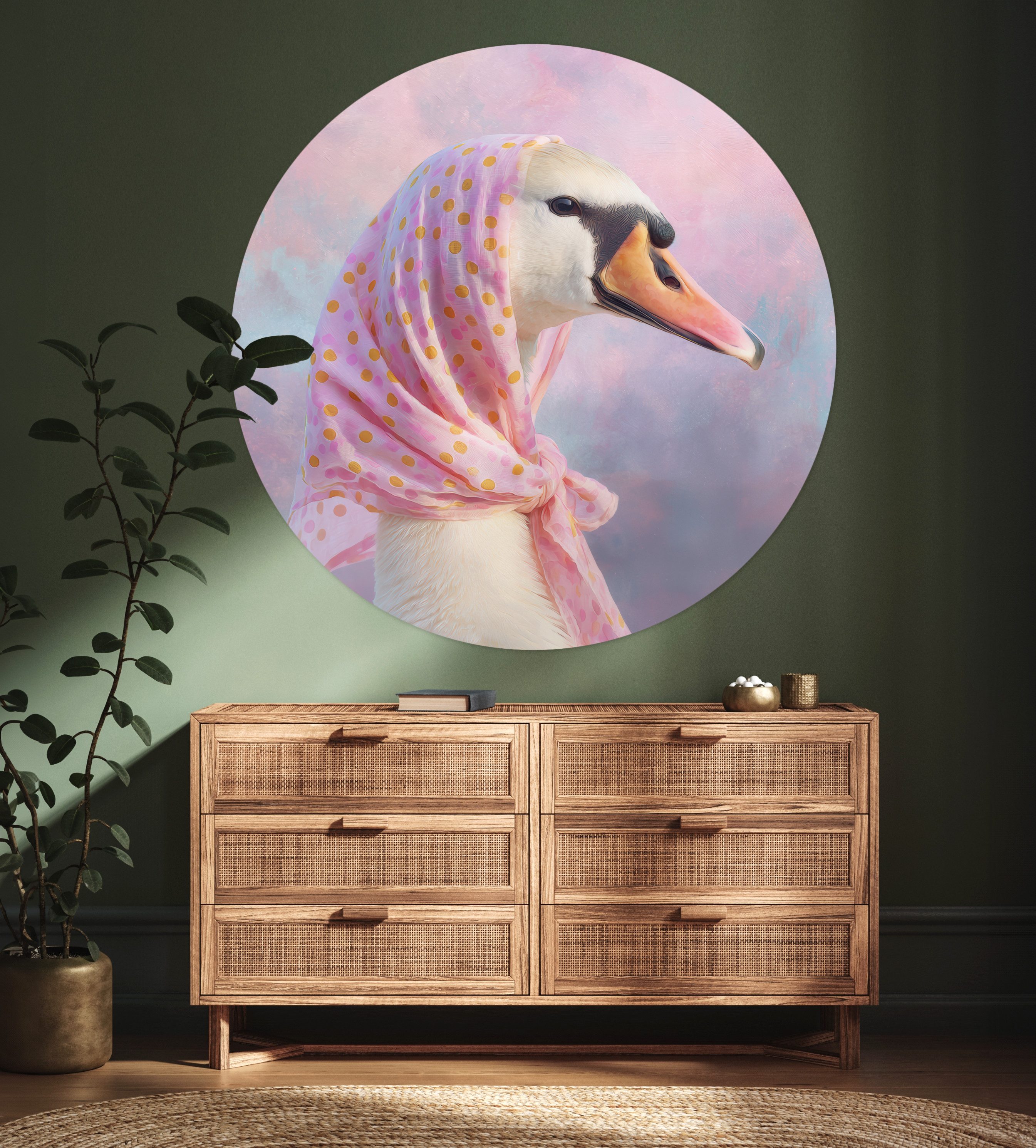 MuchoWow Wandsticker Schwan - Halstuch - Pastellwolken (1 St), Runde Aufkleber für Kinderzimmer, Selbstklebend, 120x120 cm