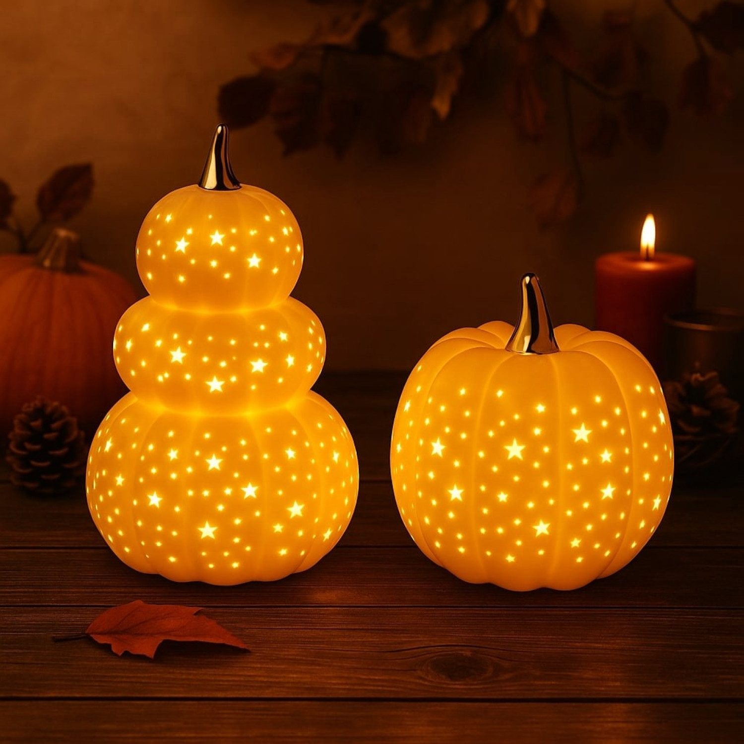 Online-Fuchs LED-Dekofigur 2 Kürbisse aus Keramik mit LED-Beleuchtung - Dek günstig online kaufen