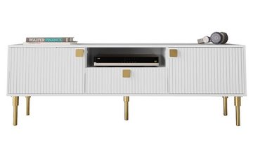 MIRJAN24 TV-Schrank 160 Dorset 02 (mit 2 Türen und Schublade) Metallfüße in der Farbe Gold 20 cm