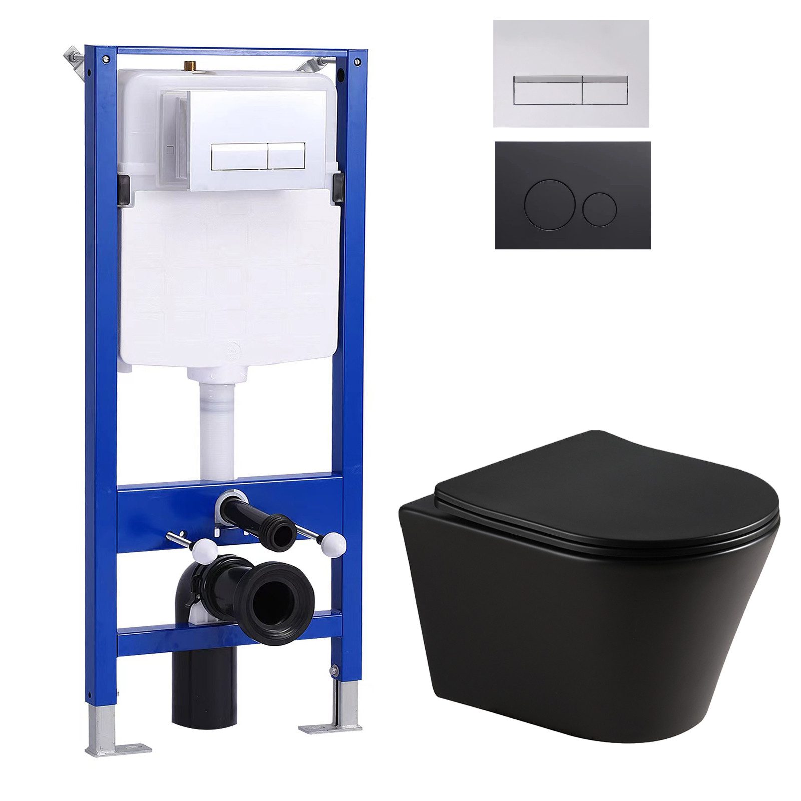 HOROW WC-Komplettset Vorwandelement WC Set Spülkasten WC Drückerplatte Set, wandhangend, (Toilette mit Spülkasten Spülrandloses WC Wand WC Spülrandlos)