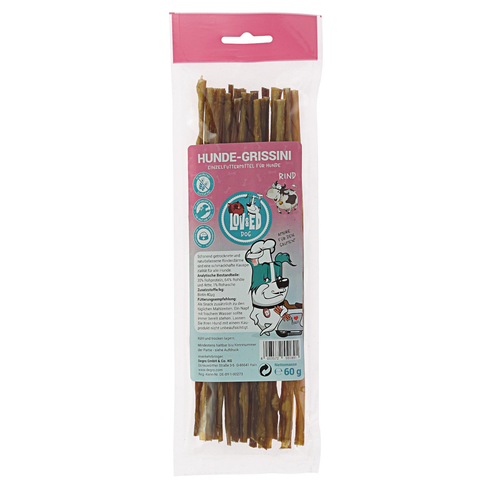 Lov&Ed Hunde-Grissini, 60 g, Kausnack mit Rind, Snack für: Hund