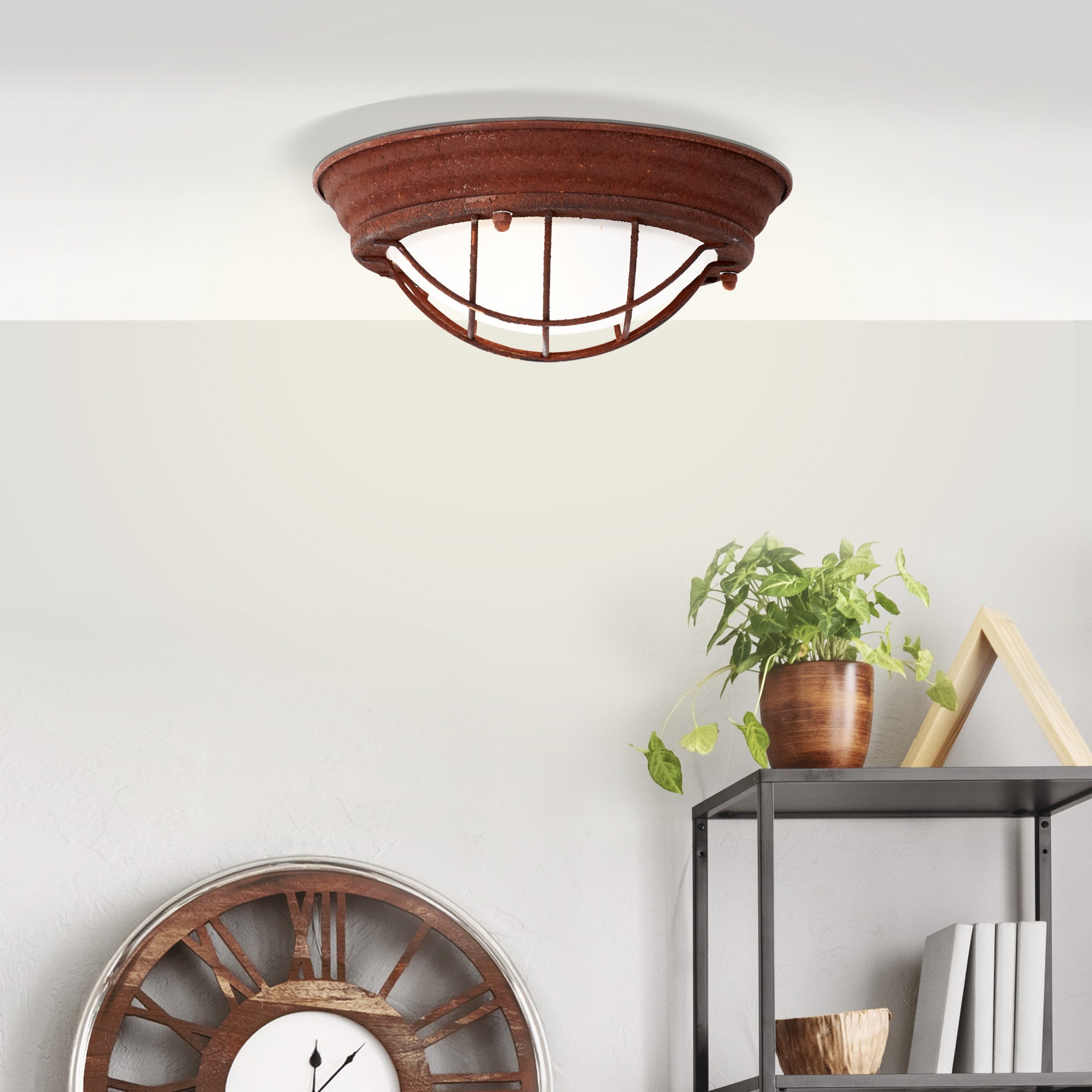 Lightbox Deckenleuchte, ohne Leuchtmittel, Wand- und Deckenleuchte im Vintage Look - 29cm Durchmesser Metall/Glas