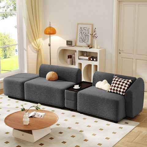 Merax Ecksofa mit abnehmbaren Ottomane, modulare Couch mit Teddyplüsch, Sofagarnitur mit Stauraum und Ablage
