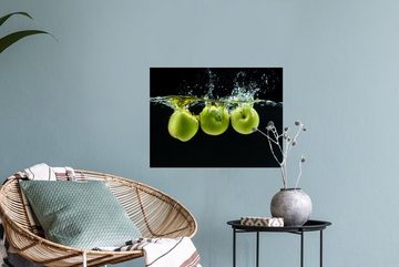 MuchoWow Wandsticker Äpfel - Obst - Wasser - Schwarz - Grün (1 St), Wandaufkleber, Wandtattoo, Selbstklebend, Wohnzimmer, Schlafzimmer