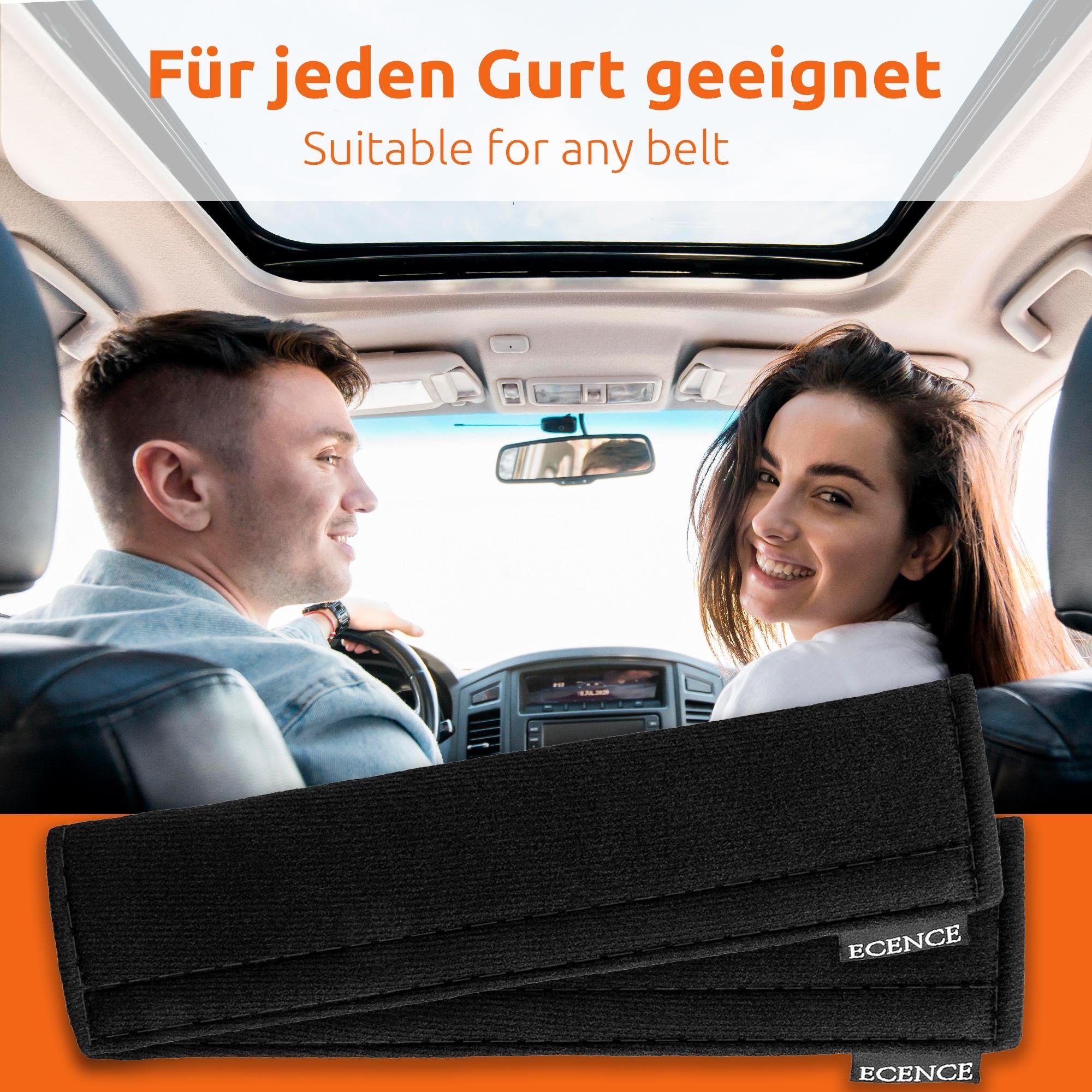 ECENCE Rücksitzorganizer 2x Gurtschoner Schwarz mit weißer Naht Autogurt – Bild 5 von 5