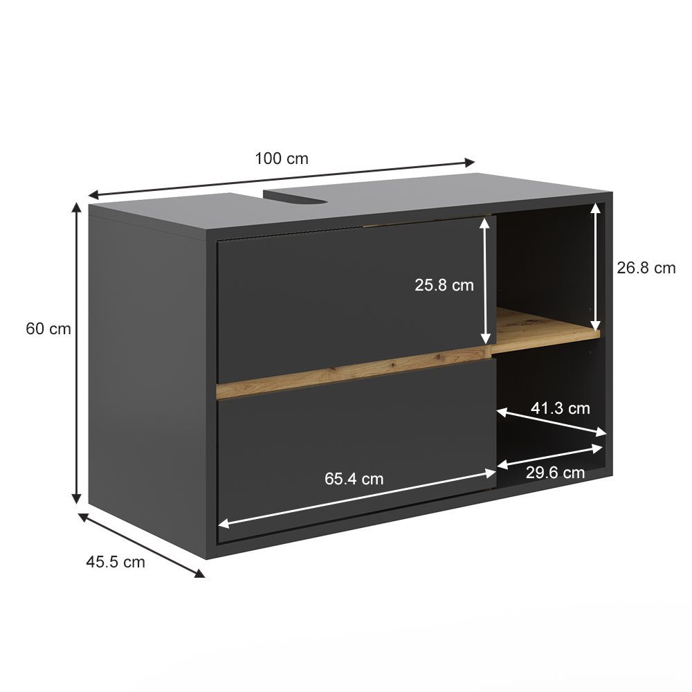 Vicco Waschbeckenunterschrank Viola, Anthrazit/Artisan-Eiche, 100 x 60 cm (1-St)
