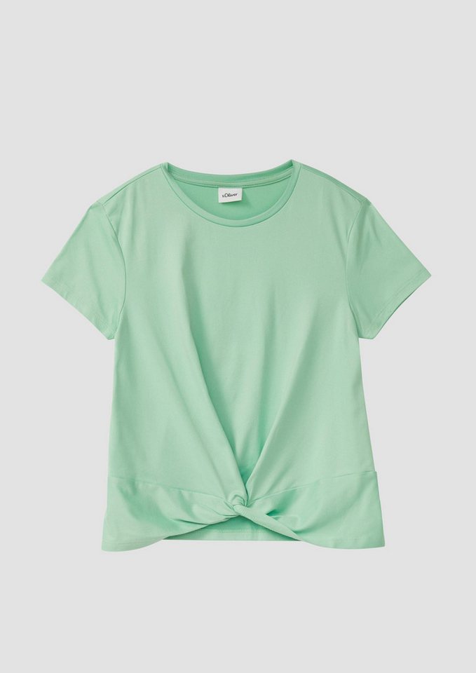 s.Oliver Kurzarmshirt T-Shirt Fließendes T-Shirt mit Knoten-Detail und leichtem Glanz