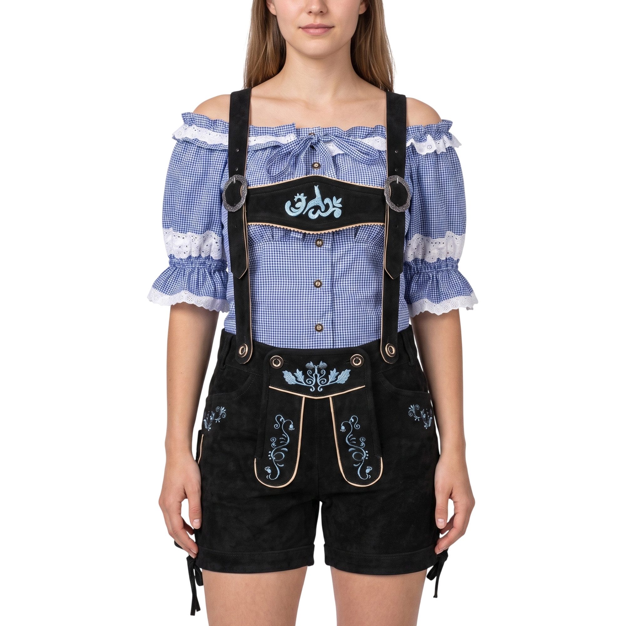 German Wear Trachtenlederhose GW20 Türkis kurze trachten lederhose Wildbock damenlederhose