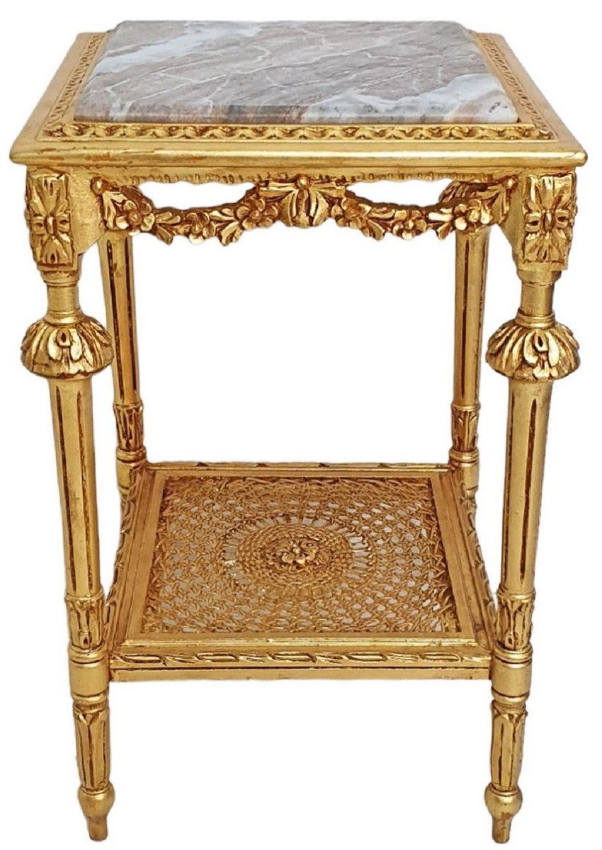 Wohnzimmer Padrino Beistelltisch Barock - Massivholz Casa Tisch Gold - Marmorplatte Stil Antik - mit Prunkvoller / Padrino Barockstil Grau Beistelltisch Casa Barock Möbel im Möbel
