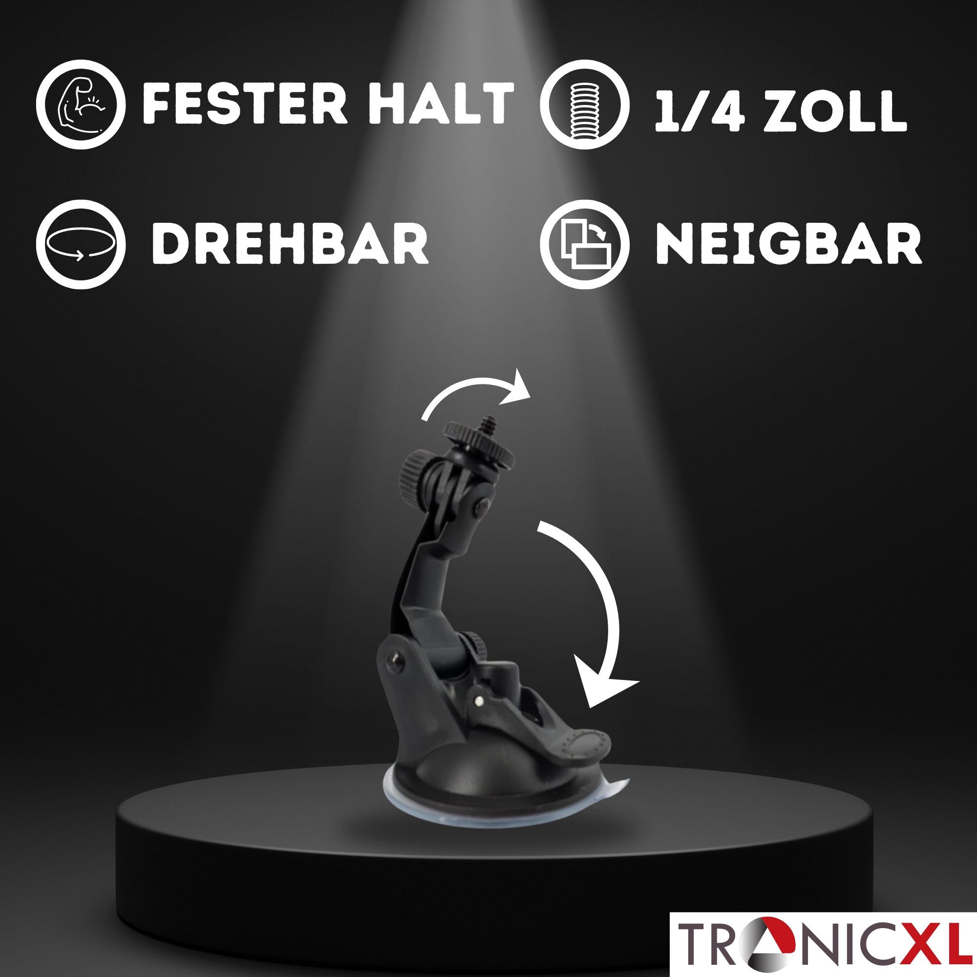 TronicXL Action Cam-Halterung Saugnapf Halterung 1/4" für Kamera Actioncam Dashcam IP Halter KFZ, (1-tlg., Befestigung für IP Kameras Dashcams)
