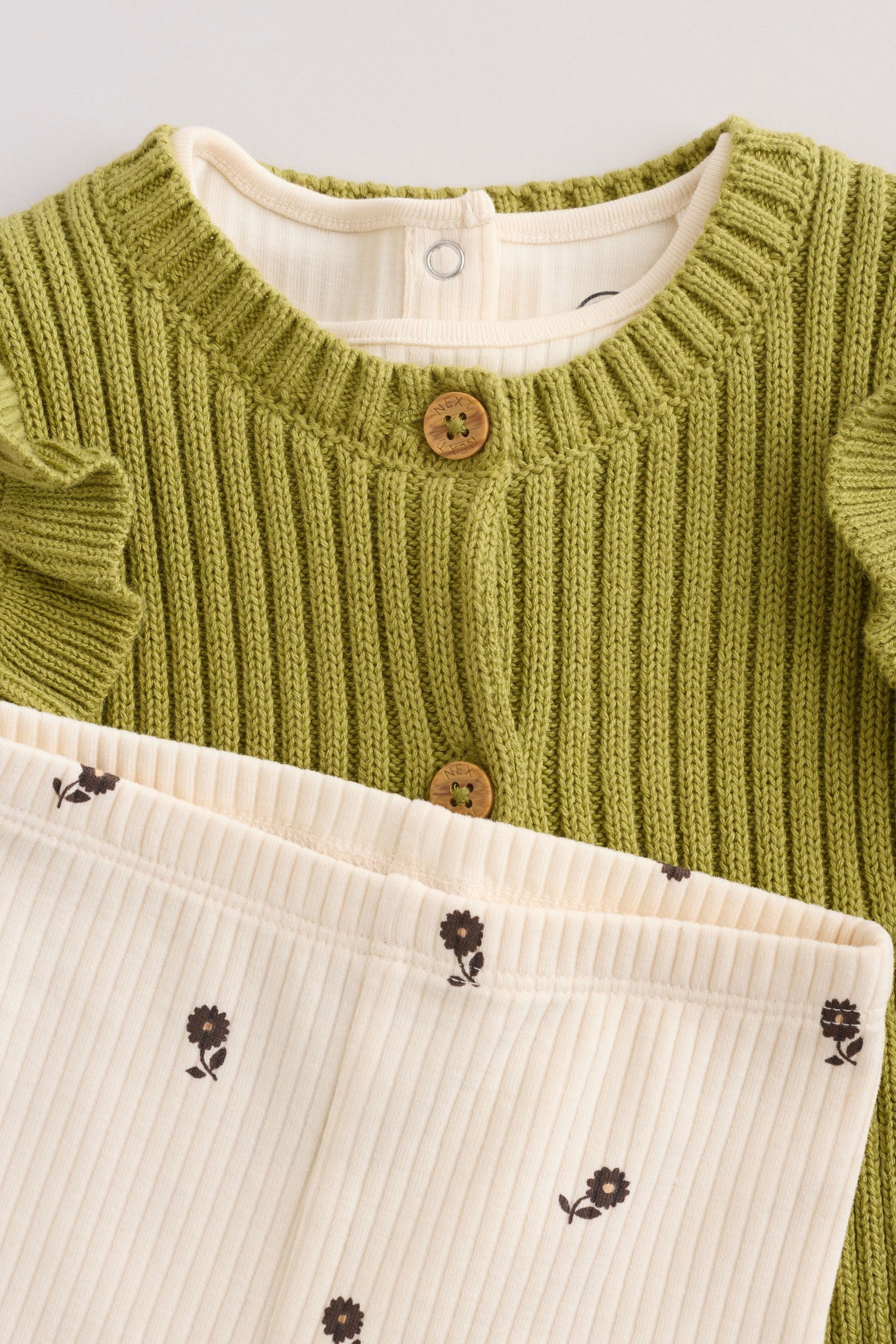 Next Langarmshirt & Leggings 3-teiliges Babyset aus Stricktop und Ripptop (3-tlg) – Bild 5 von 5