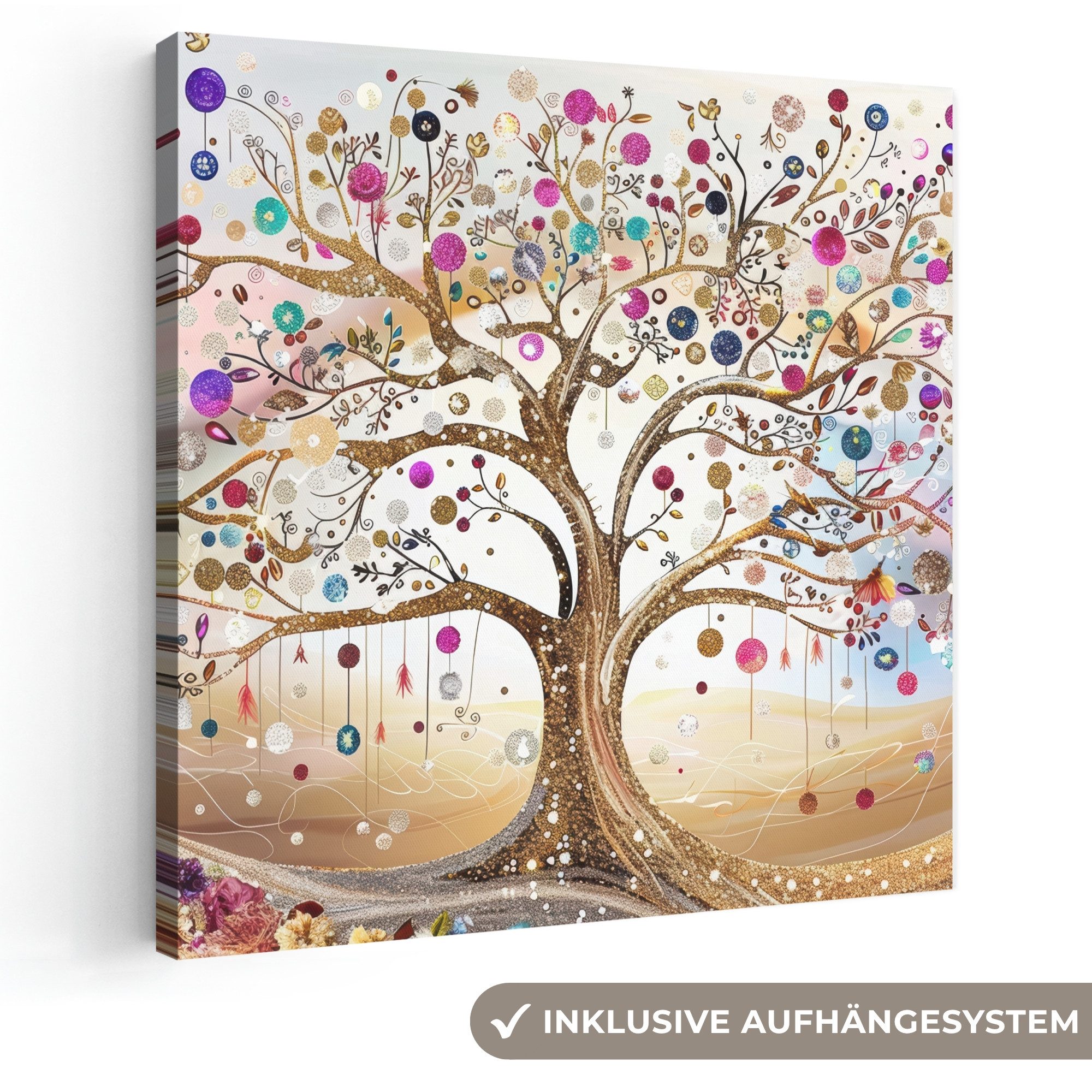 OneMillionCanvasses® Leinwandbild Baum des Lebens - Gold - Bunt - Abstrakt - Ästhetisch, Fotodruck (1 St), Wandbild, Deko Schlafzimmer Wohnzimmer Flur 20x20 cm
