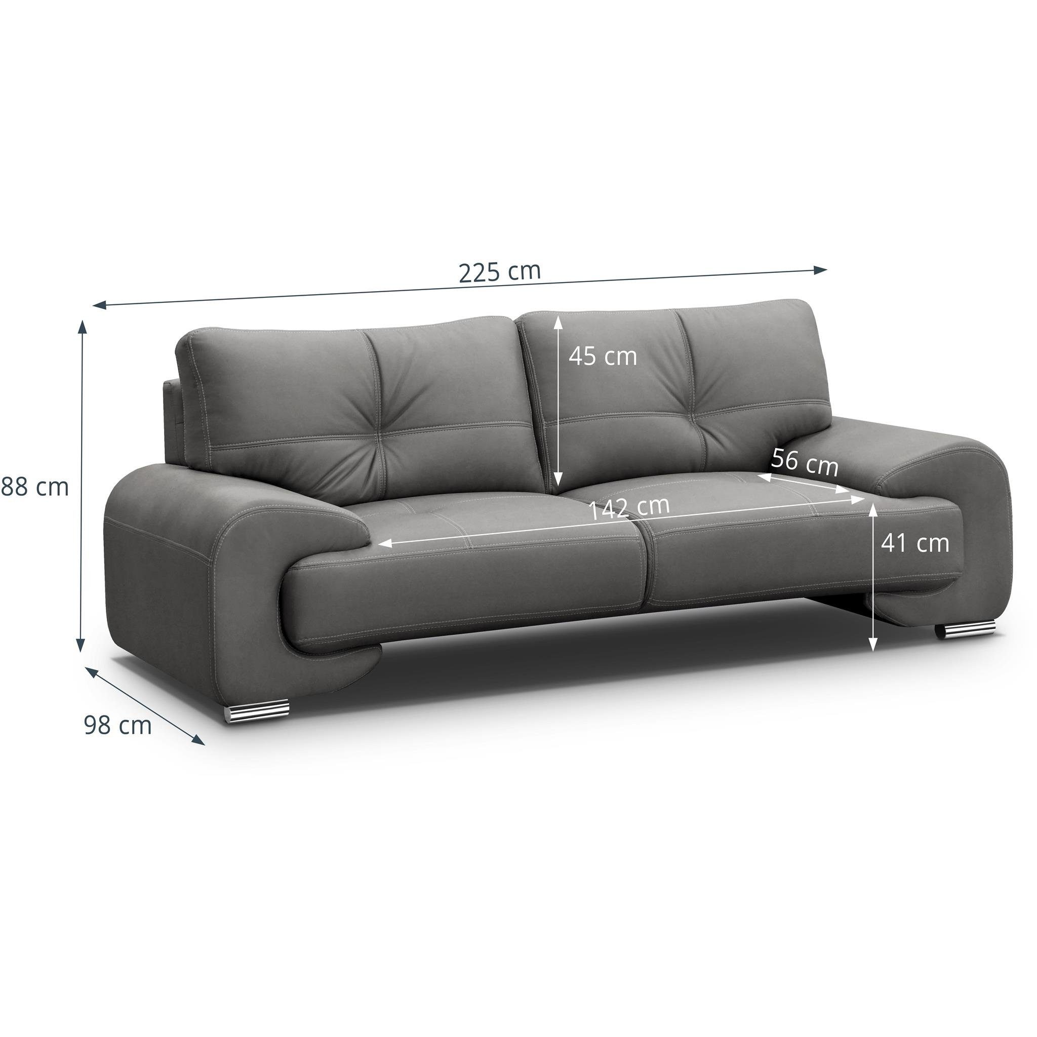 Beautysofa Polstergarnitur Maxime lux, (vega + dekorativen modernes bequemer Dreisitzer Stil), Wellenfedern, mit Sitz aus Zweisitzer im Nähten Kunstleder, mit Couchgarnitur 88) Grau + (Sessel und