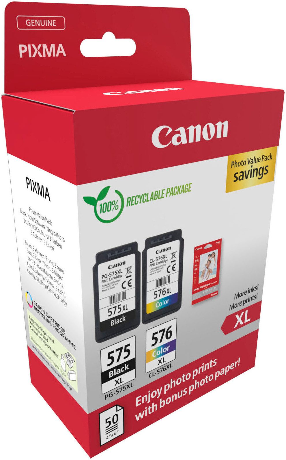 PG-575XL/CL-576XL Tintenpatrone + Fotopapier-Vorteilspaket Tintenpatrone