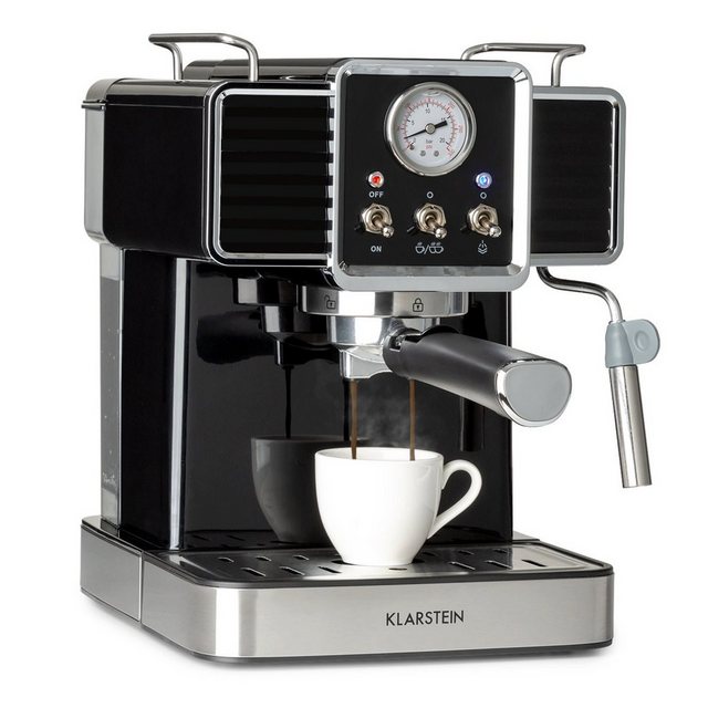 Klarstein Espressomaschine Gusto Classico, 1.5l Kaffeekanne, Gemahlener Kaffee & Pads: 2-in-1-Nutzung