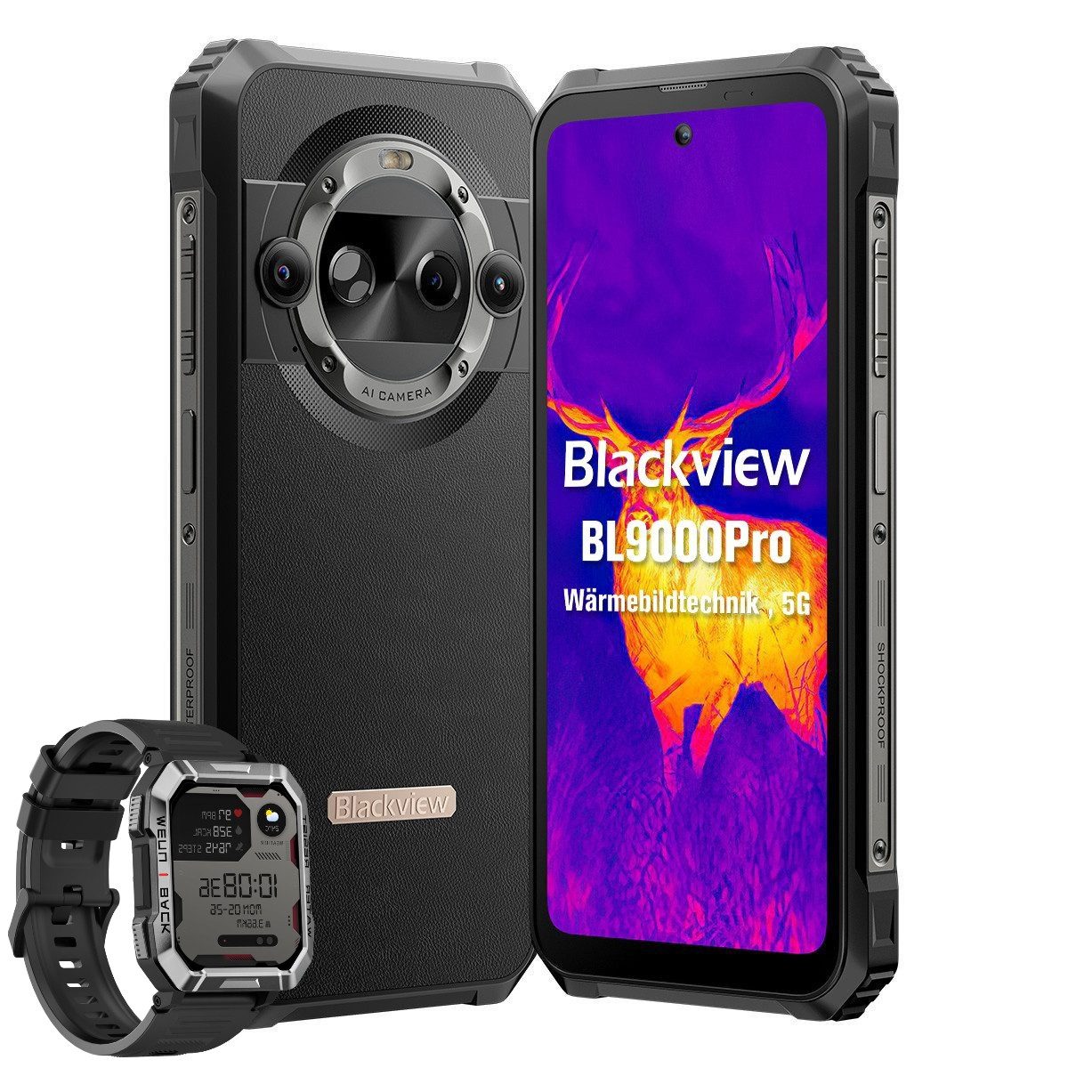 blackview BL9000Pro mit Wärmebildkamera incl. W60 Smartphone (6.78 Zoll, 50 MP Kamera, 2.4K, 5G, 8800 mAh, 120W, NFC, IP69K, mit Wärmebildkamera)