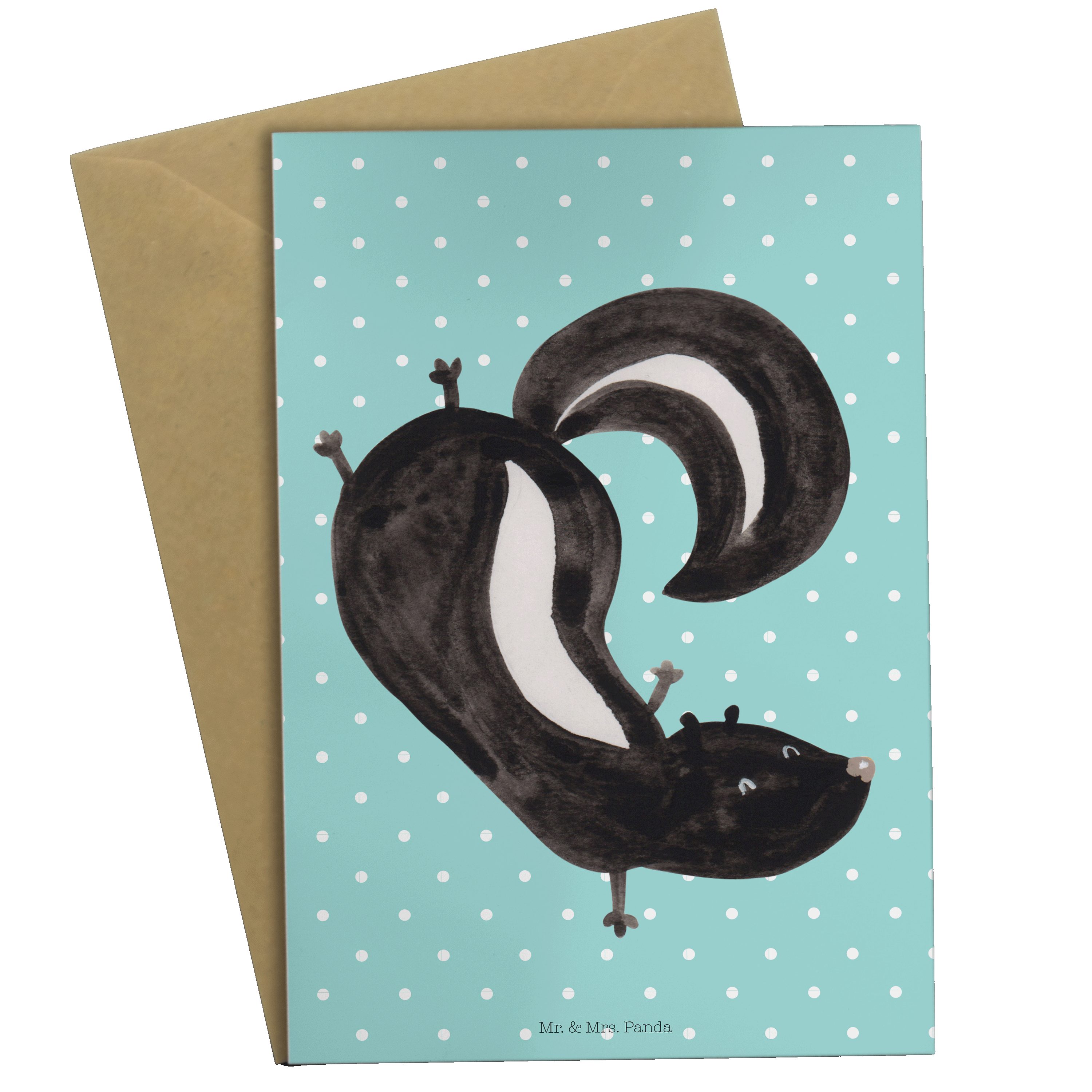 Mr. & Mrs. Panda Grußkarte Stinktier Handstand - Türkis Pastell - Geschenk, Einladungskarte, Ge