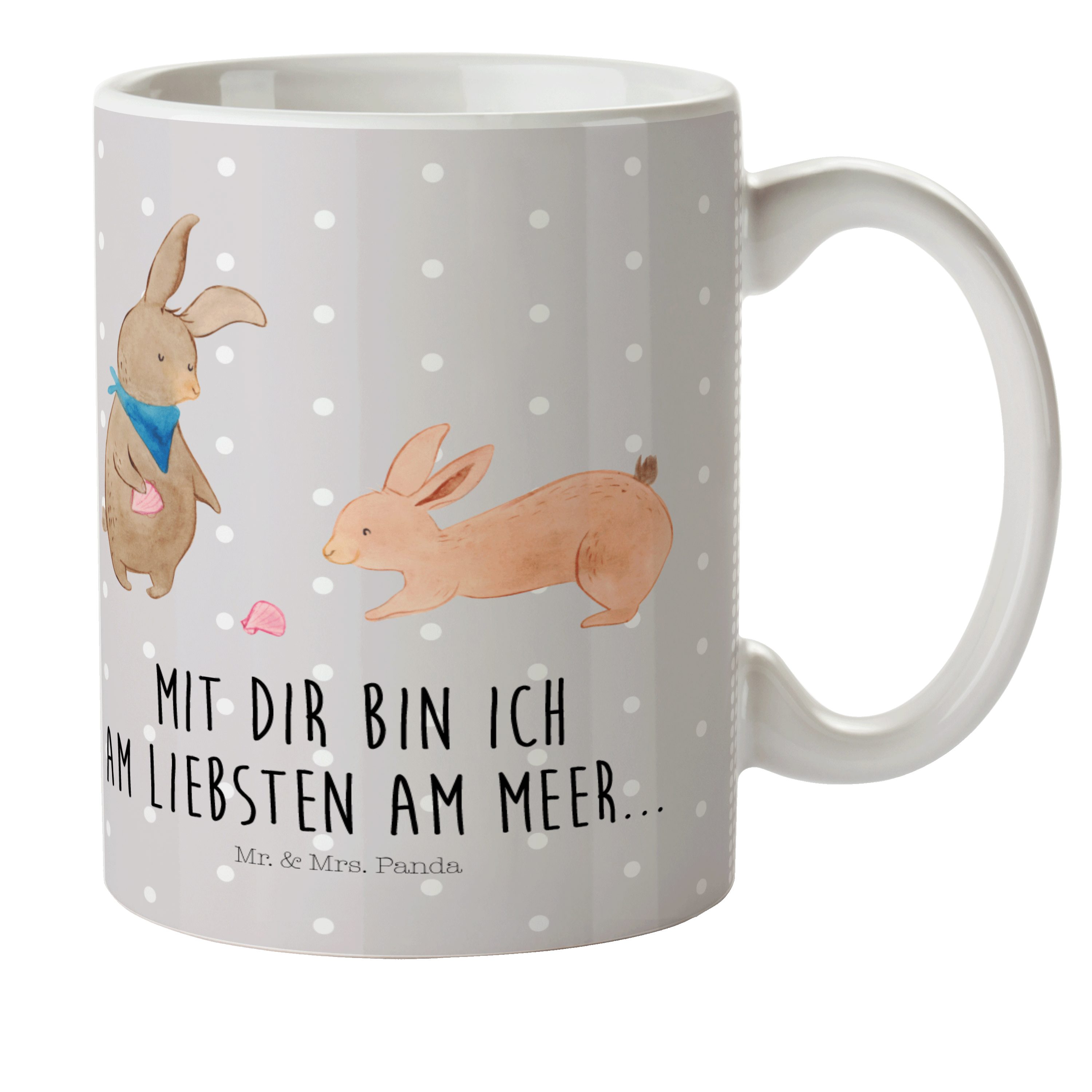 Mr. & Mrs. Panda Kinderbecher Hasen Muschel - Grau Pastell - Geschenk, Ferien, best friends, Schwes, Kunststoff