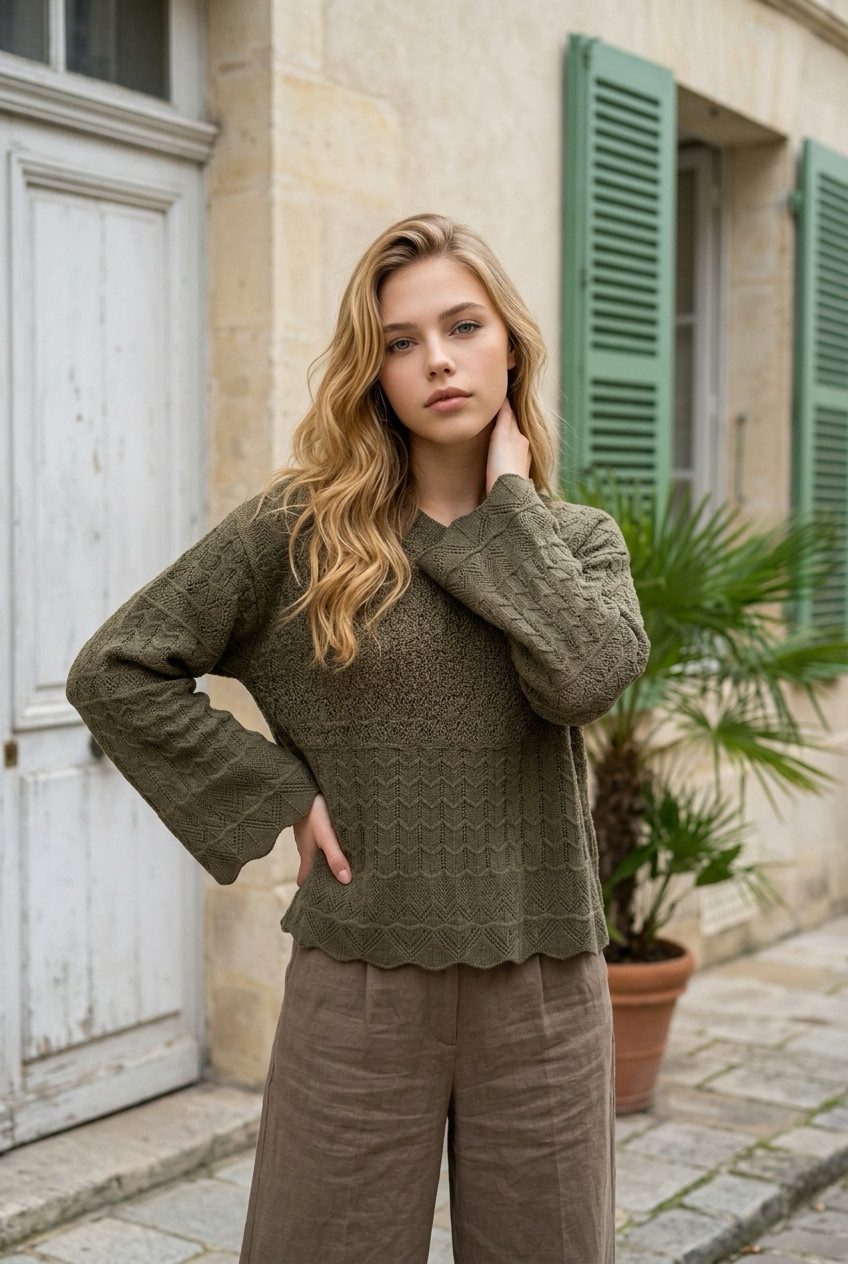 Zuckerwatte Ajourpullover modische Ajouroptik aus feiner Viskose Stretch Mischung