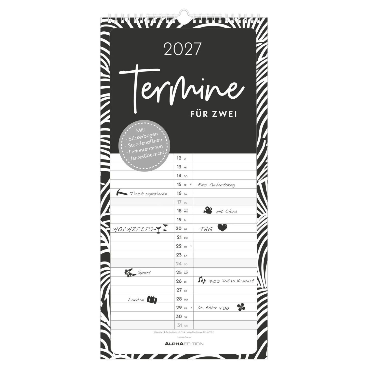 NEUMANN Wandkalender Termine für 2 Black and White 2027