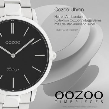 OOZOO Quarzuhr Oozoo Herren Armbanduhr silber Analog, Herrenuhr rund, groß (ca. 42mm) Edelstahlarmband, Fashion-Style
