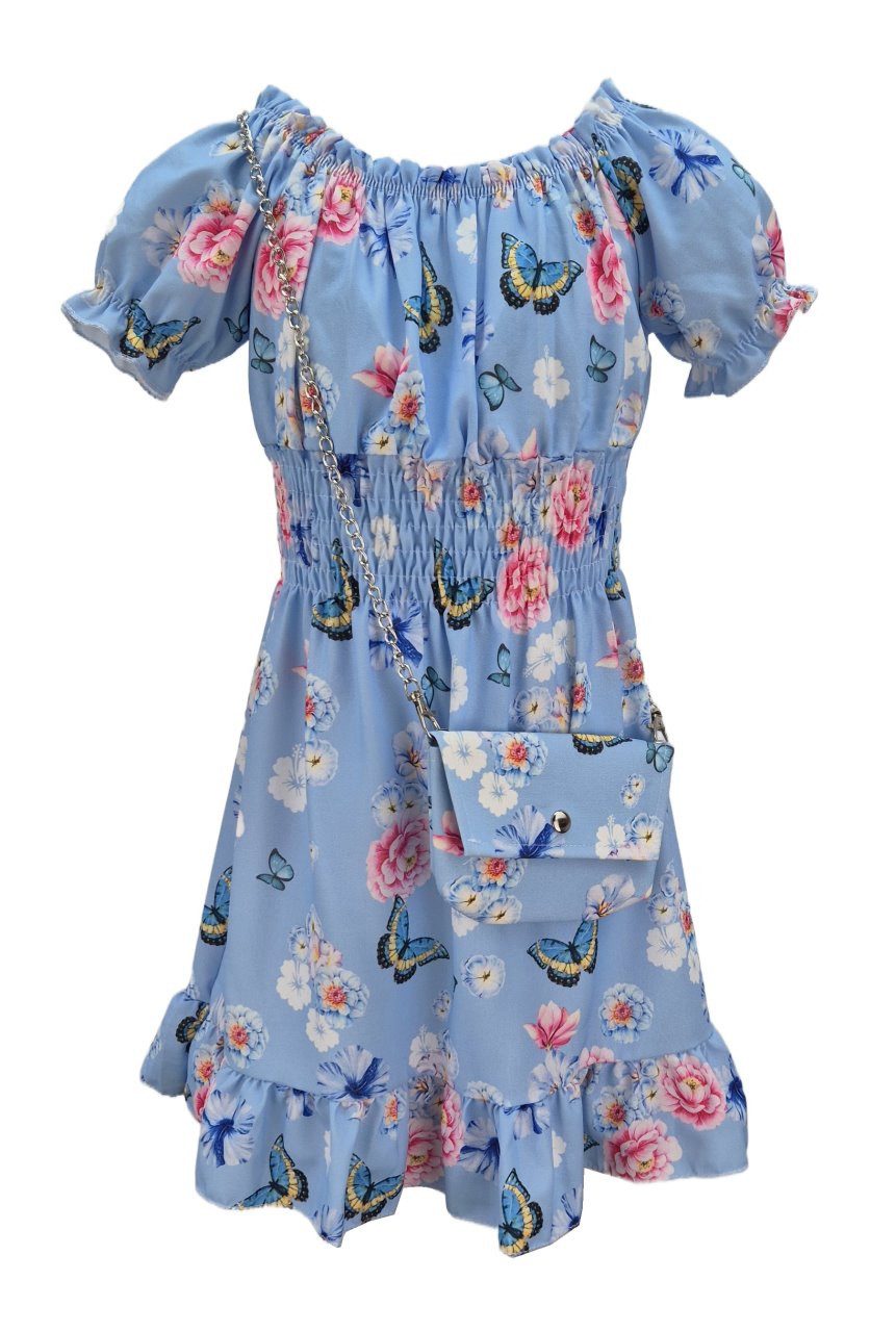 Girls Fashion Sommerkleid Mädchen Kleid Sommerkleid mit Tasche, K9532e